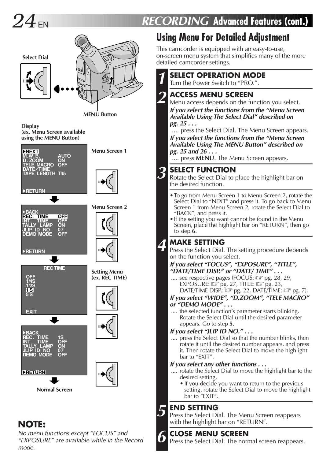 JVC GR-AX501, GR-AX401, GR-AX301, GR-AX201 manual 24 EN, Using Menu For Detailed Adjustment, Make Setting, END Setting 