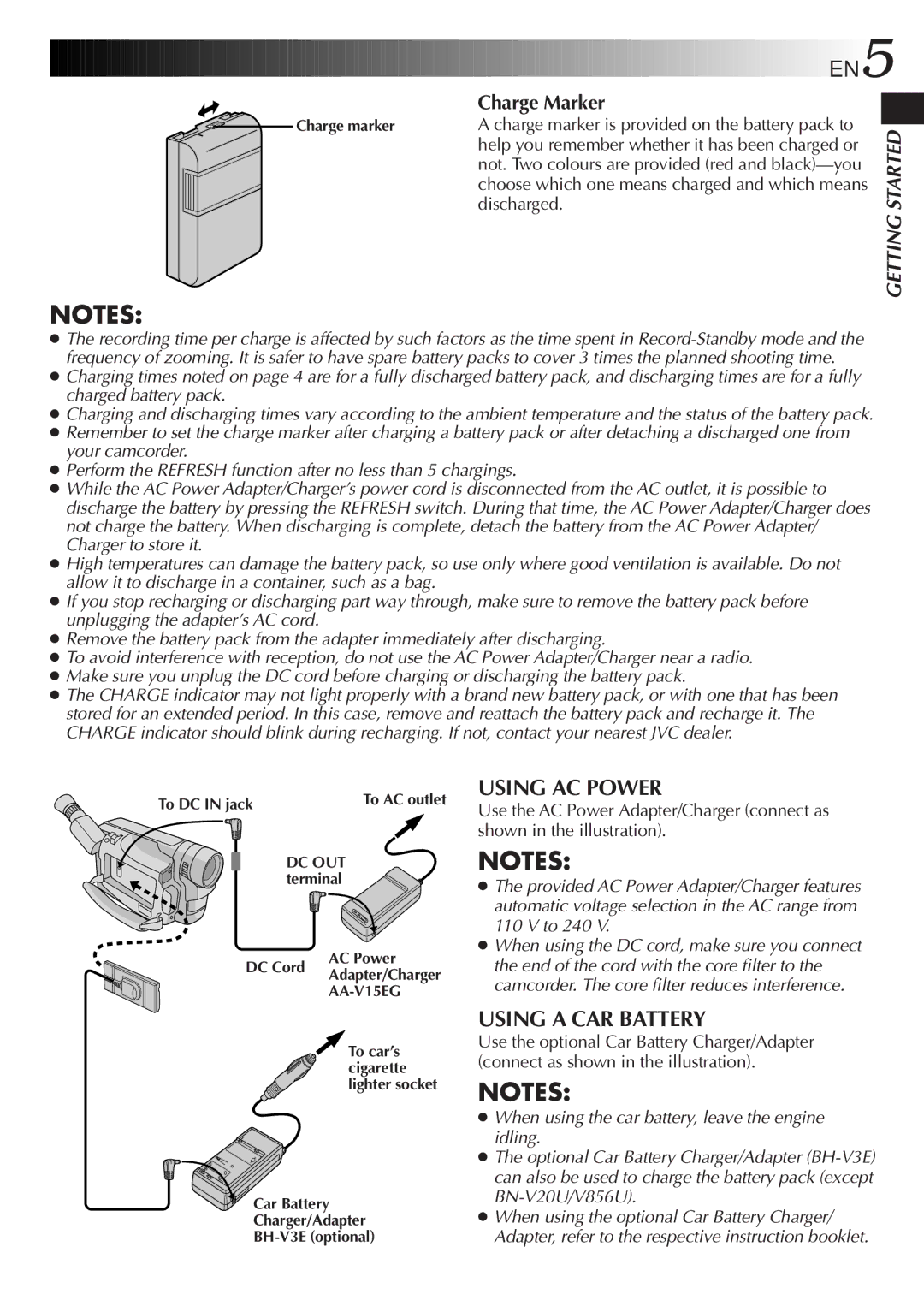 JVC GR-AX401, GR-AX501, GR-AX301, GR-AX201 manual Using AC Power, Using a CAR Battery, Discharged 