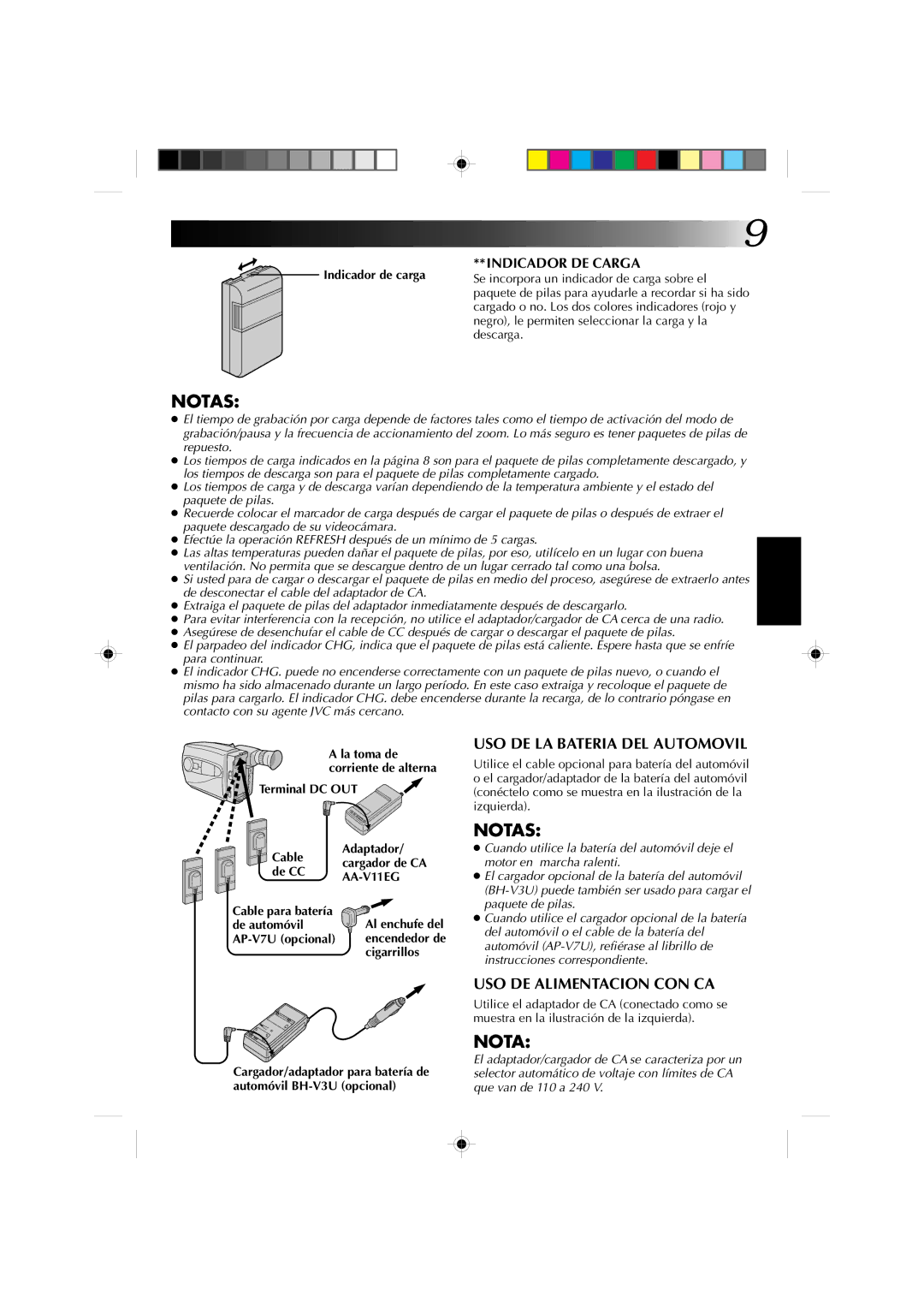 JVC GR-AX627, GR-AX527, GR-AX827, GR-AX727 manual Nota, Indicador DE Carga 