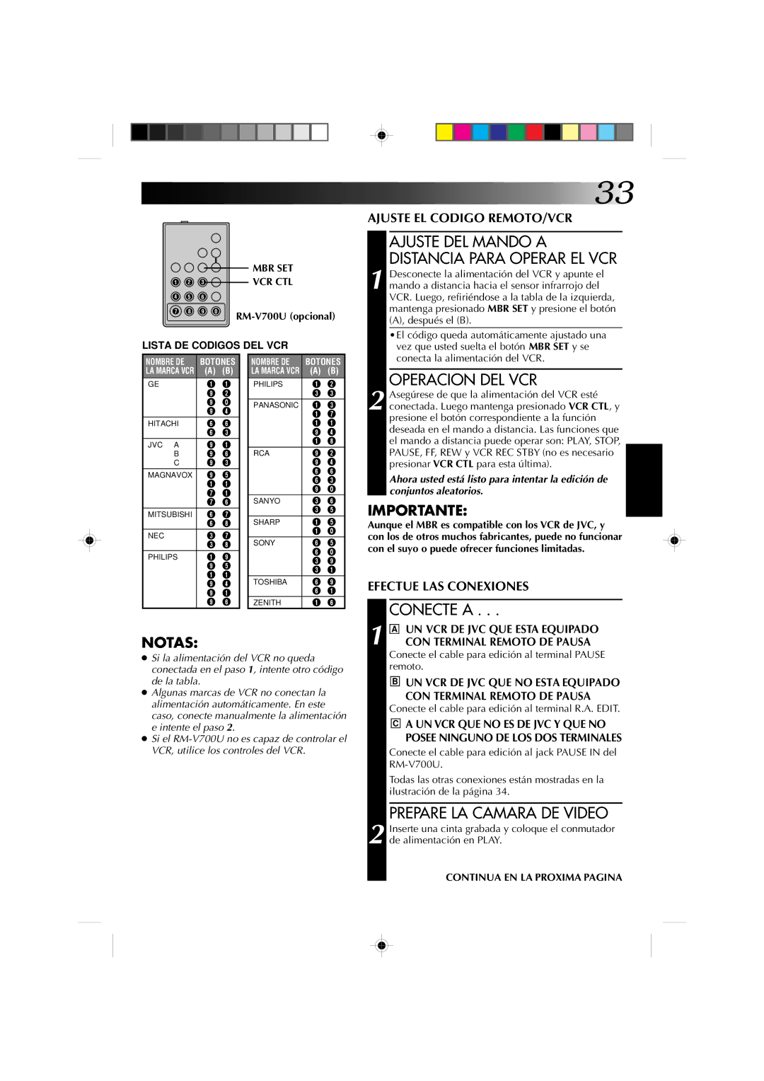 JVC GR-AX627, GR-AX527, GR-AX827, GR-AX727 manual Operacion DEL VCR, Conecte a, Prepare LA Camara DE Video, Importante 