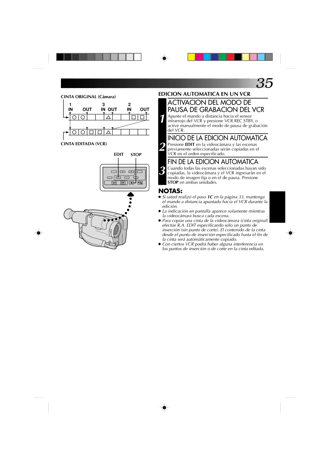 JVC GR-AX727, GR-AX527, GR-AX627 manual Inicio DE LA Edicion Automatica, FIN DE LA Edicion Automatica, Cinta Original Cámara 