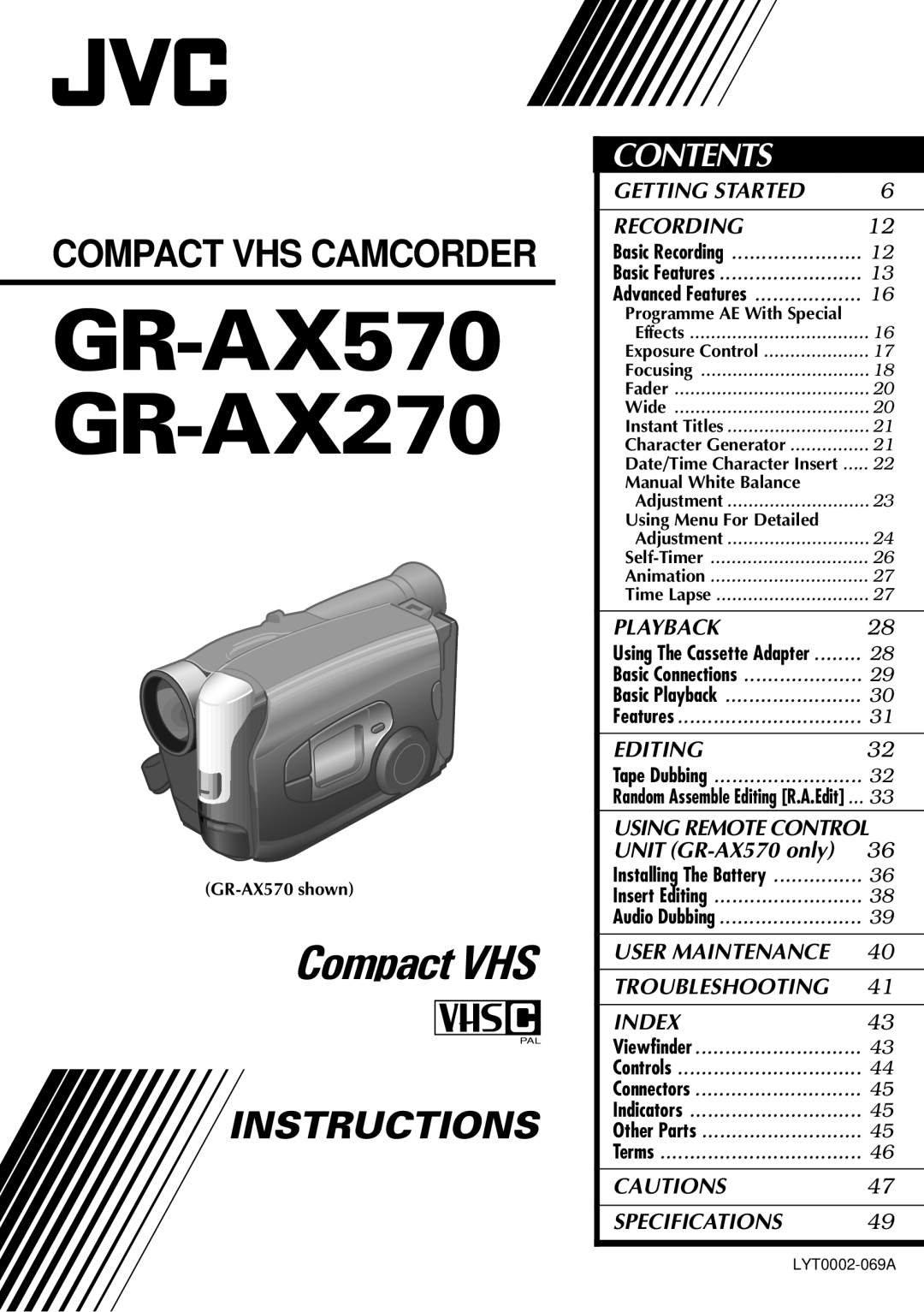 JVC specifications GR-AX570 GR-AX270 