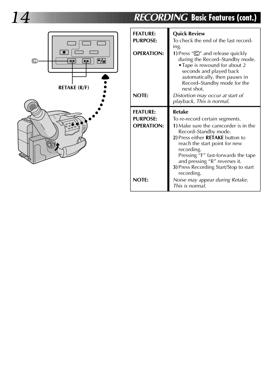 JVC GR-AX570, GR-AX270 specifications Retake R/F Feature, Quick Review 