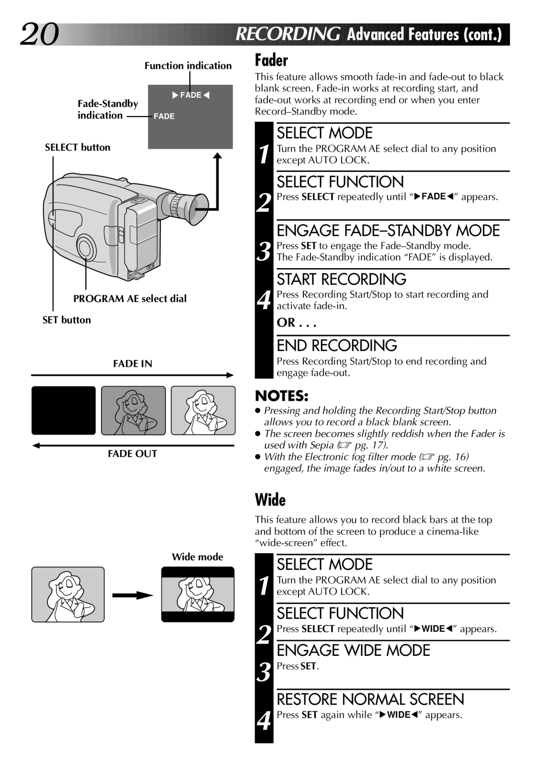 JVC GR-AX570, GR-AX270 specifications Fader, Wide 