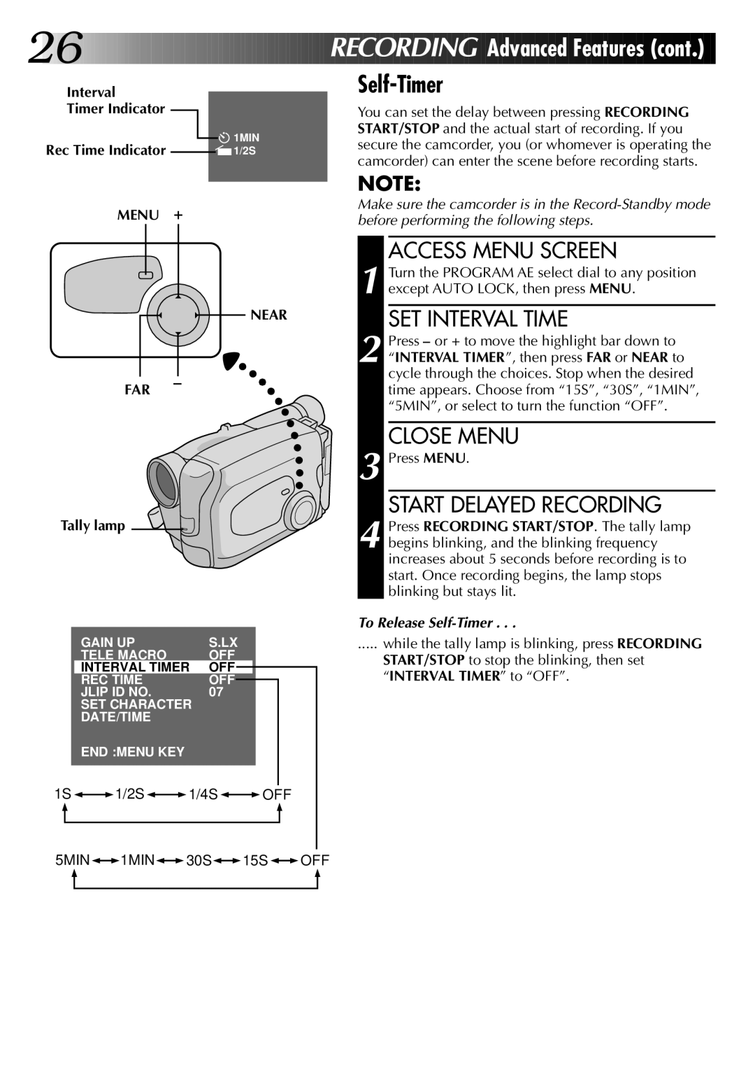 JVC GR-AX570, GR-AX270 specifications Interval Timer Indicator, Menu + Near FAR 