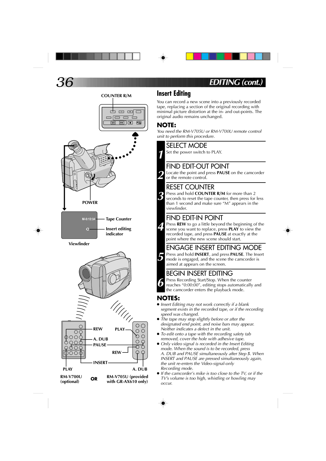 JVC GR-AX610U, GR-AX650U manual Counter R/M Power, 01234Tape Counter, REW Play DUB, Insert 