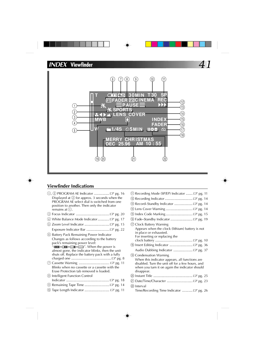 JVC GR-AX650U, GR-AX610U manual Index Viewfinder 