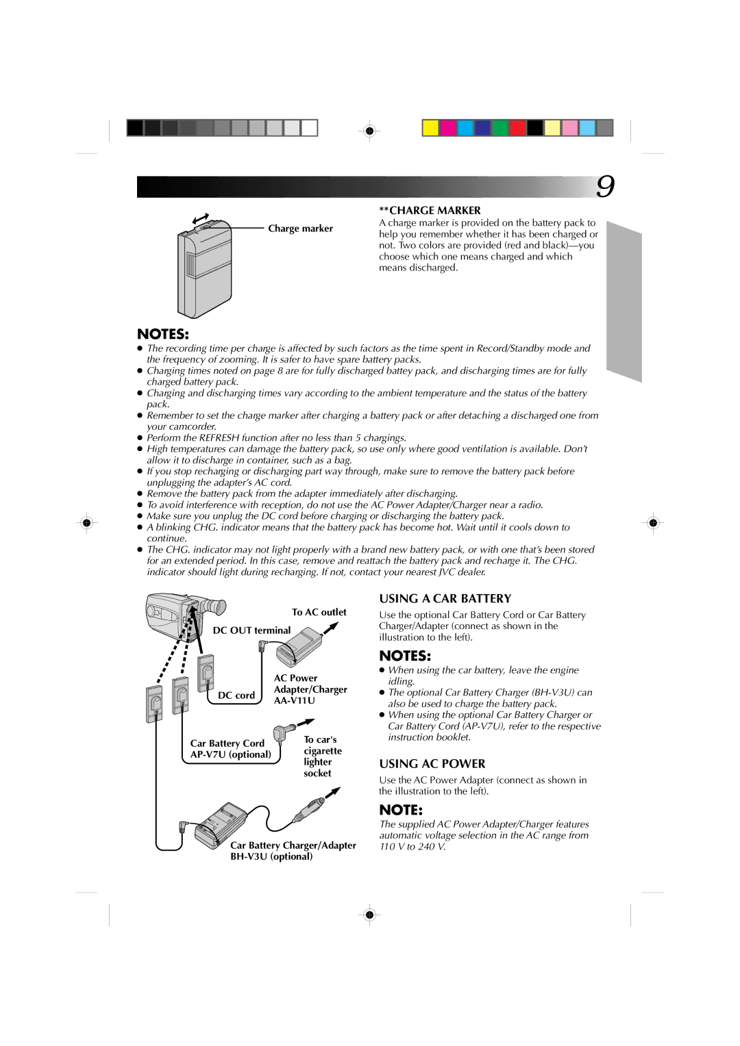 JVC GR-AX650U, GR-AX610U manual Charge marker, To AC outlet DC OUT terminal AC Power DC cord, AA-V11U 