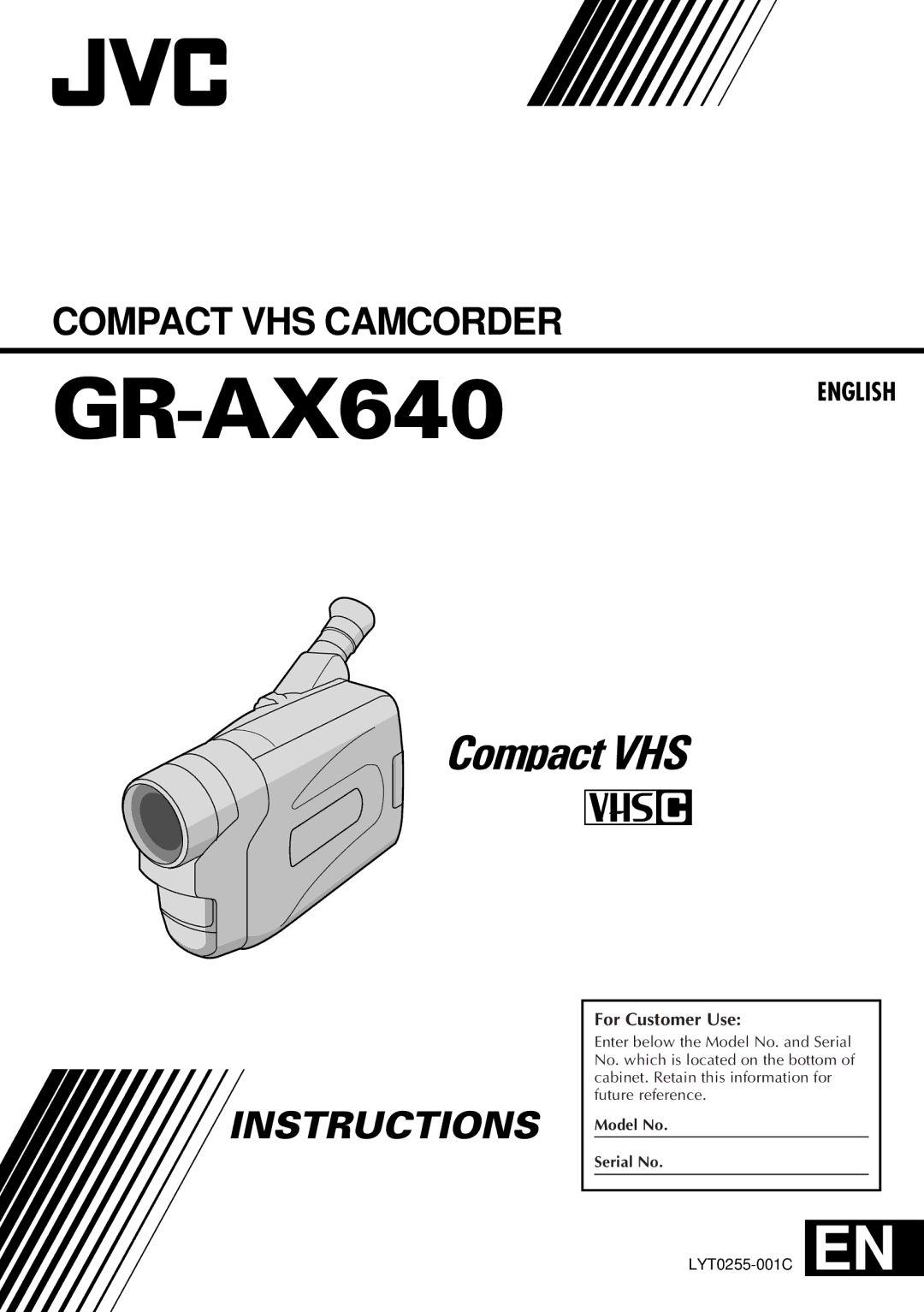 JVC GR-AX640 manual For Customer Use 