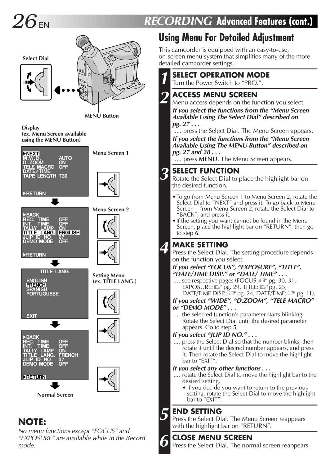 JVC GR-AX640 manual Using Menu For Detailed Adjustment, Make Setting, END Setting 