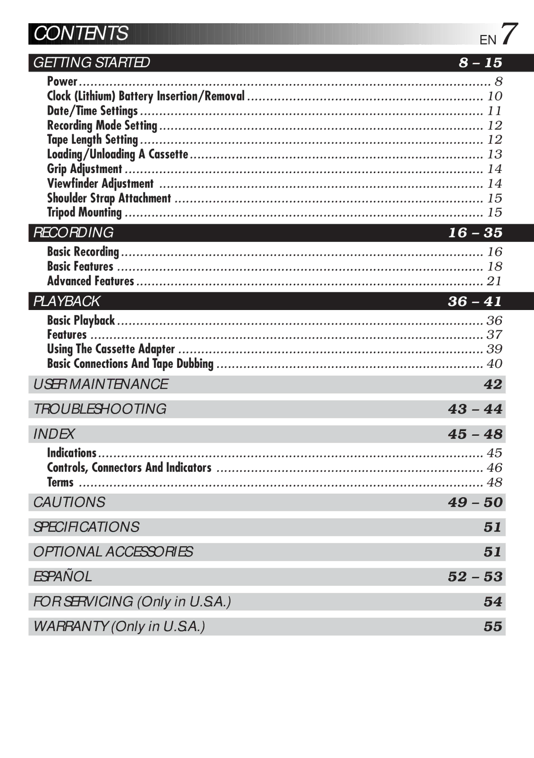 JVC GR-AX640 manual Contents 