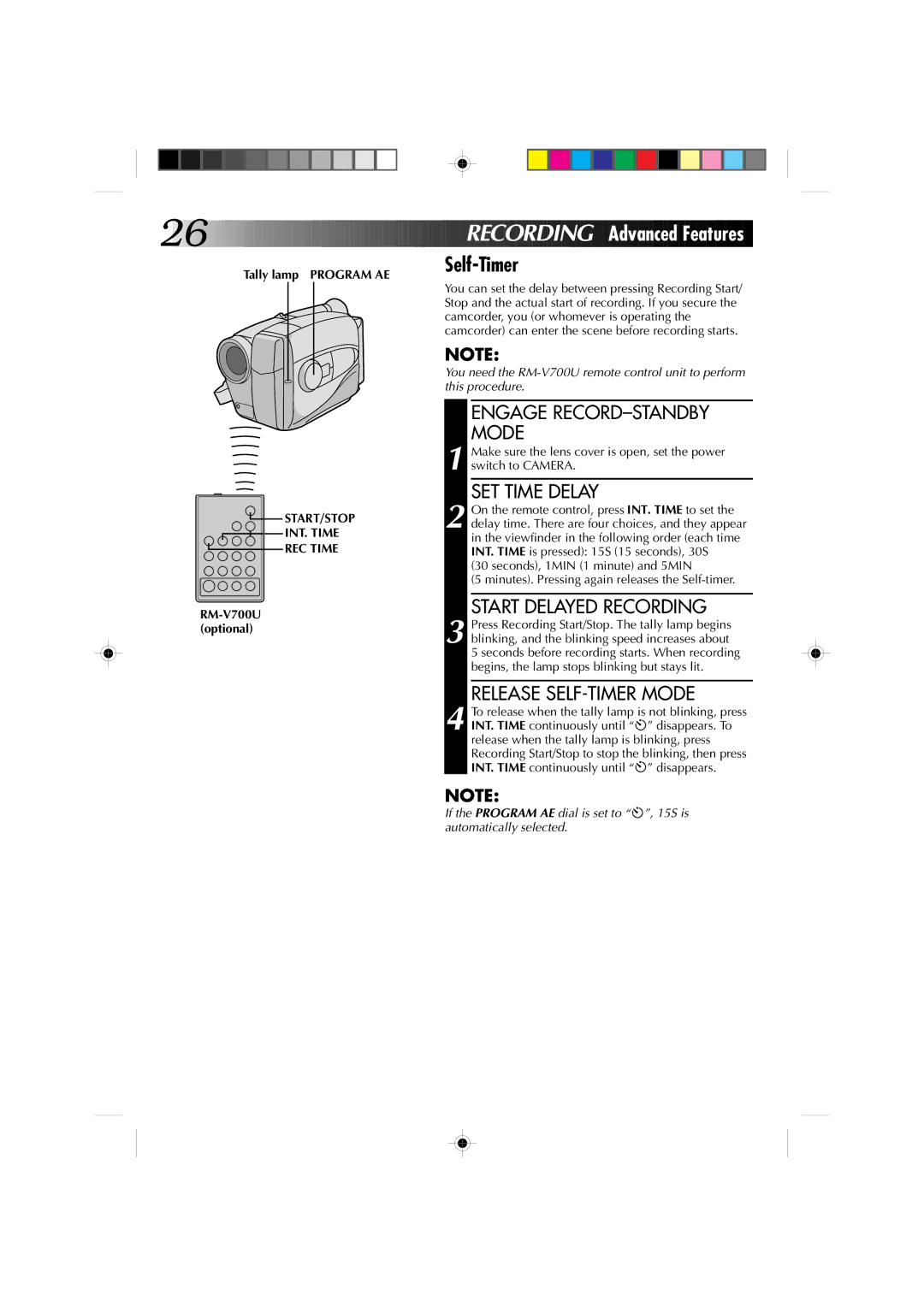 JVC GR-AX655 manual Tally lamp Program AE, START/STOP INT. Time REC Time 