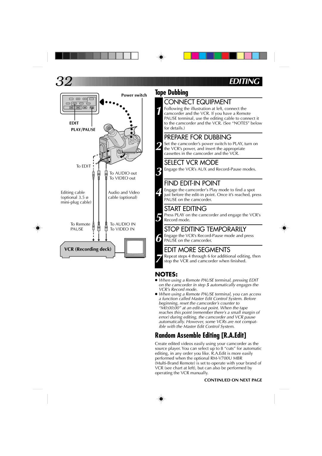 JVC GR-AX655 manual Power switch, Edit PLAY/PAUSE 