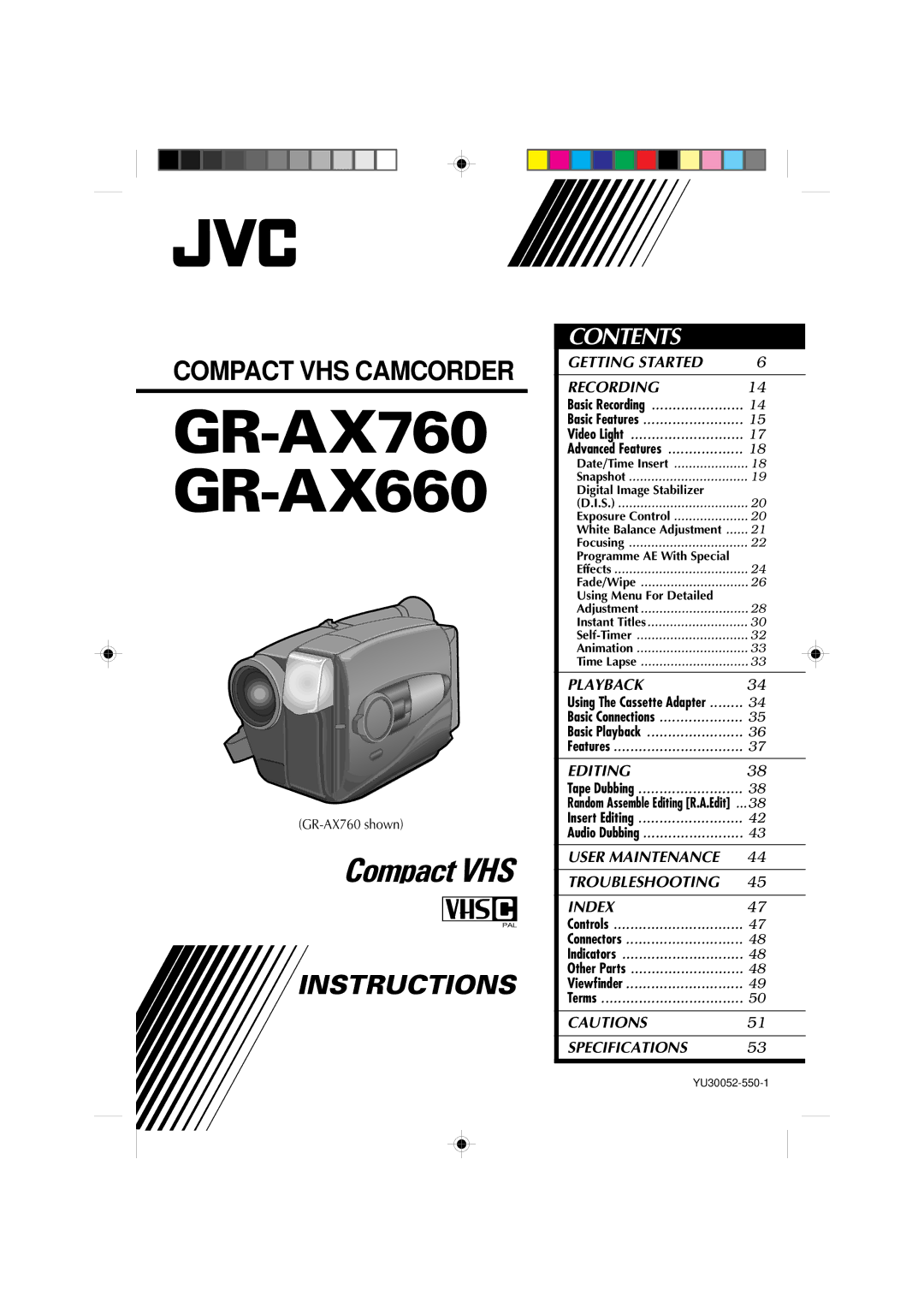 JVC specifications GR-AX760 GR-AX660 