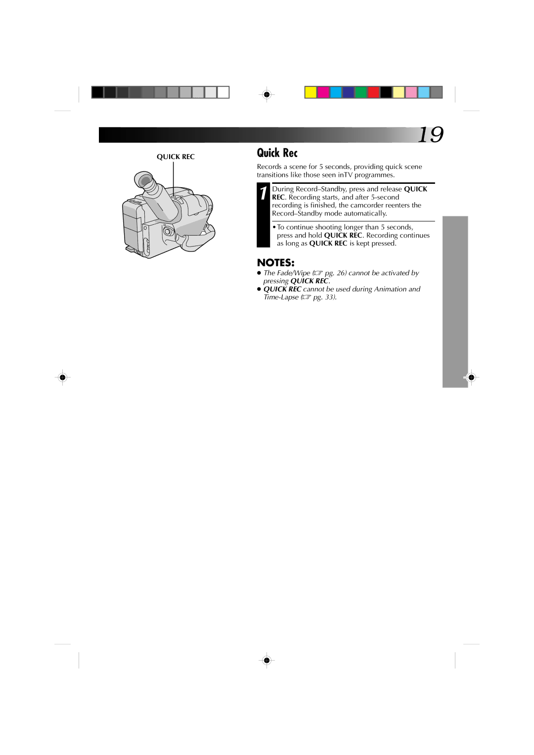 JVC GR-AX660 specifications Quick Rec, Quick REC 