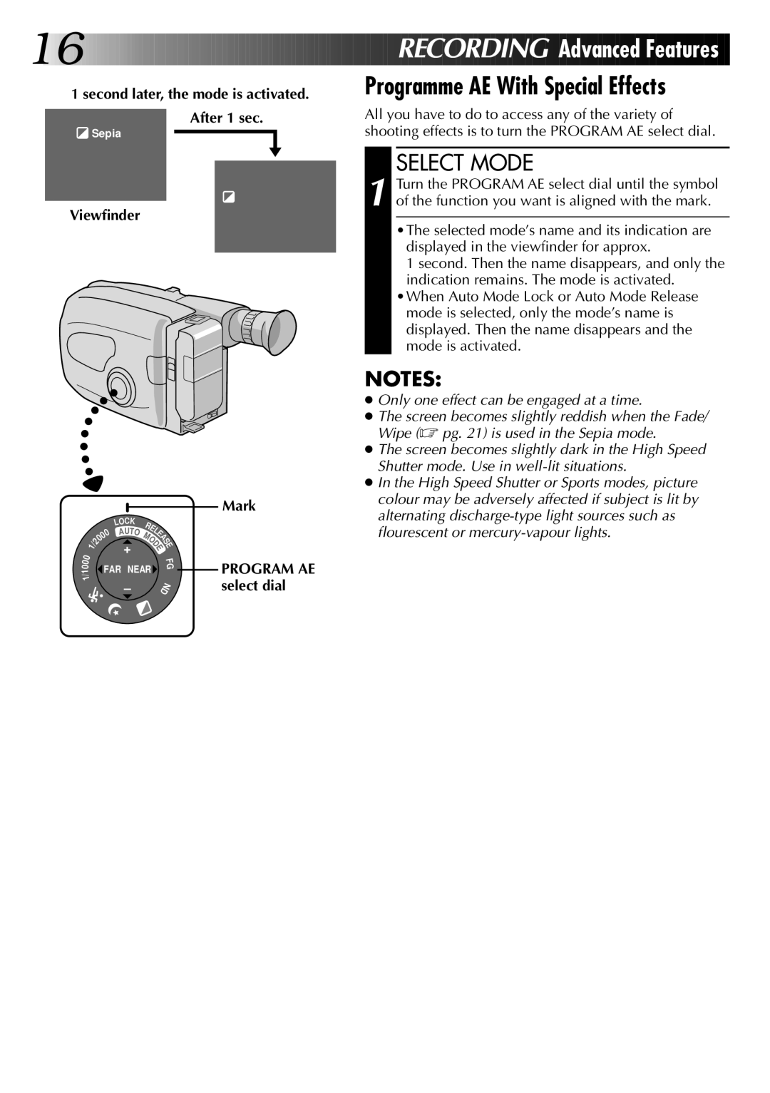 JVC GR-AX670 specifications After 1 sec, Viewfinder 