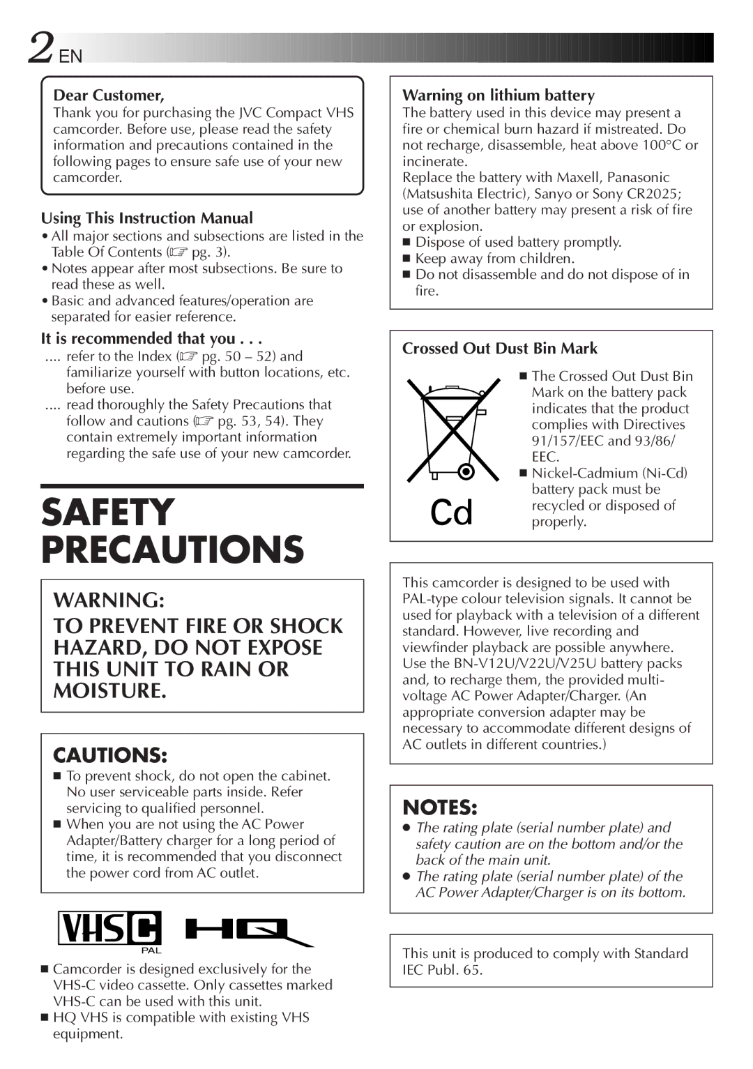 JVC GR-AX680 manual Safety Precautions 