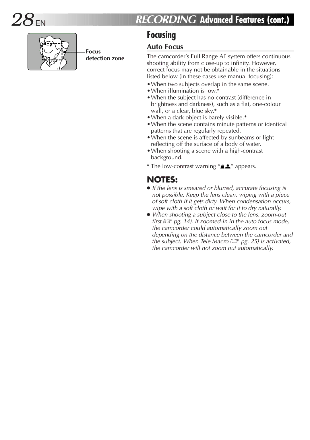 JVC GR-AX680 manual Focusing, Auto Focus 