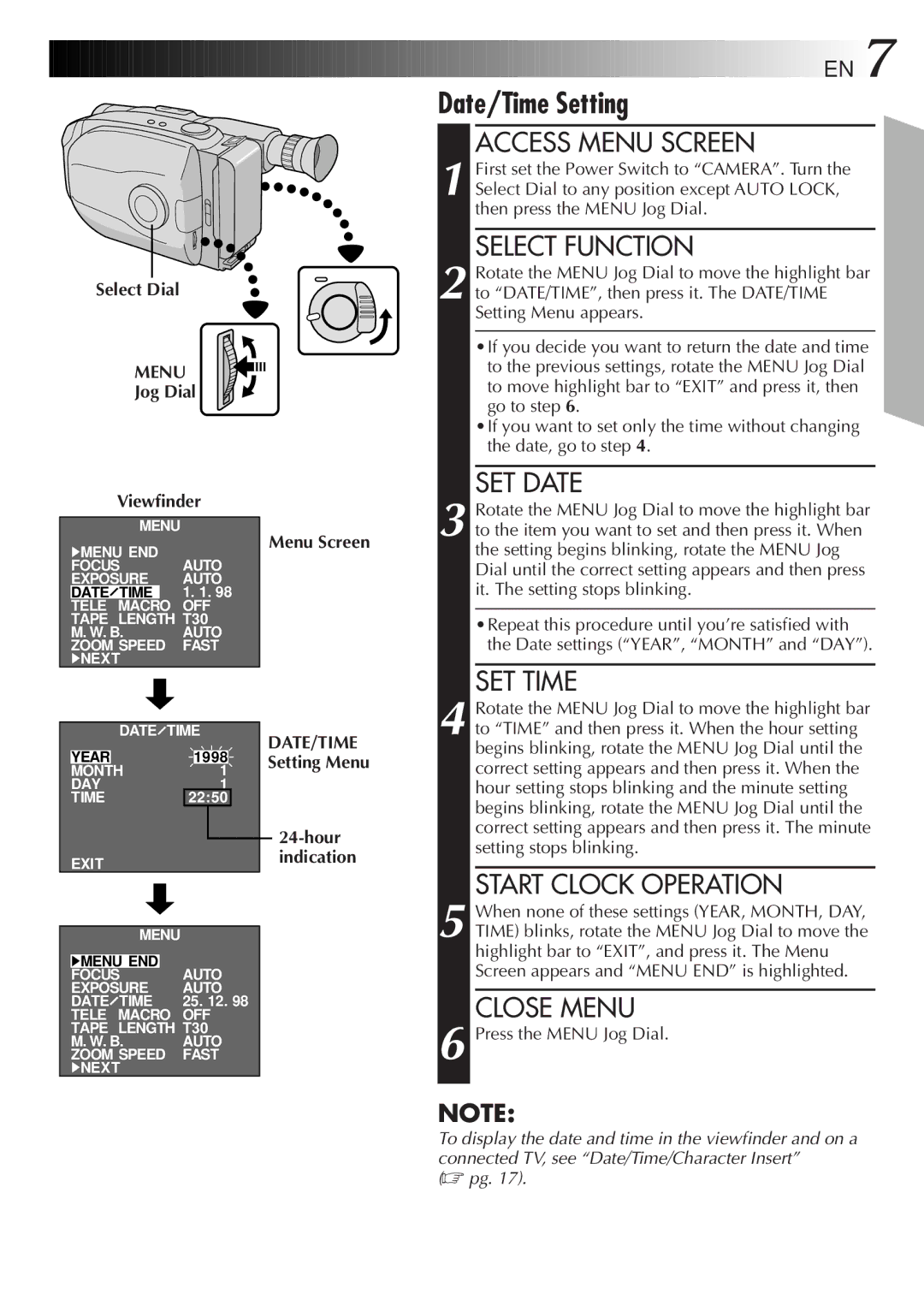 JVC GR-AX680 manual Select Dial, Jog Dial Viewfinder, Menu Screen 