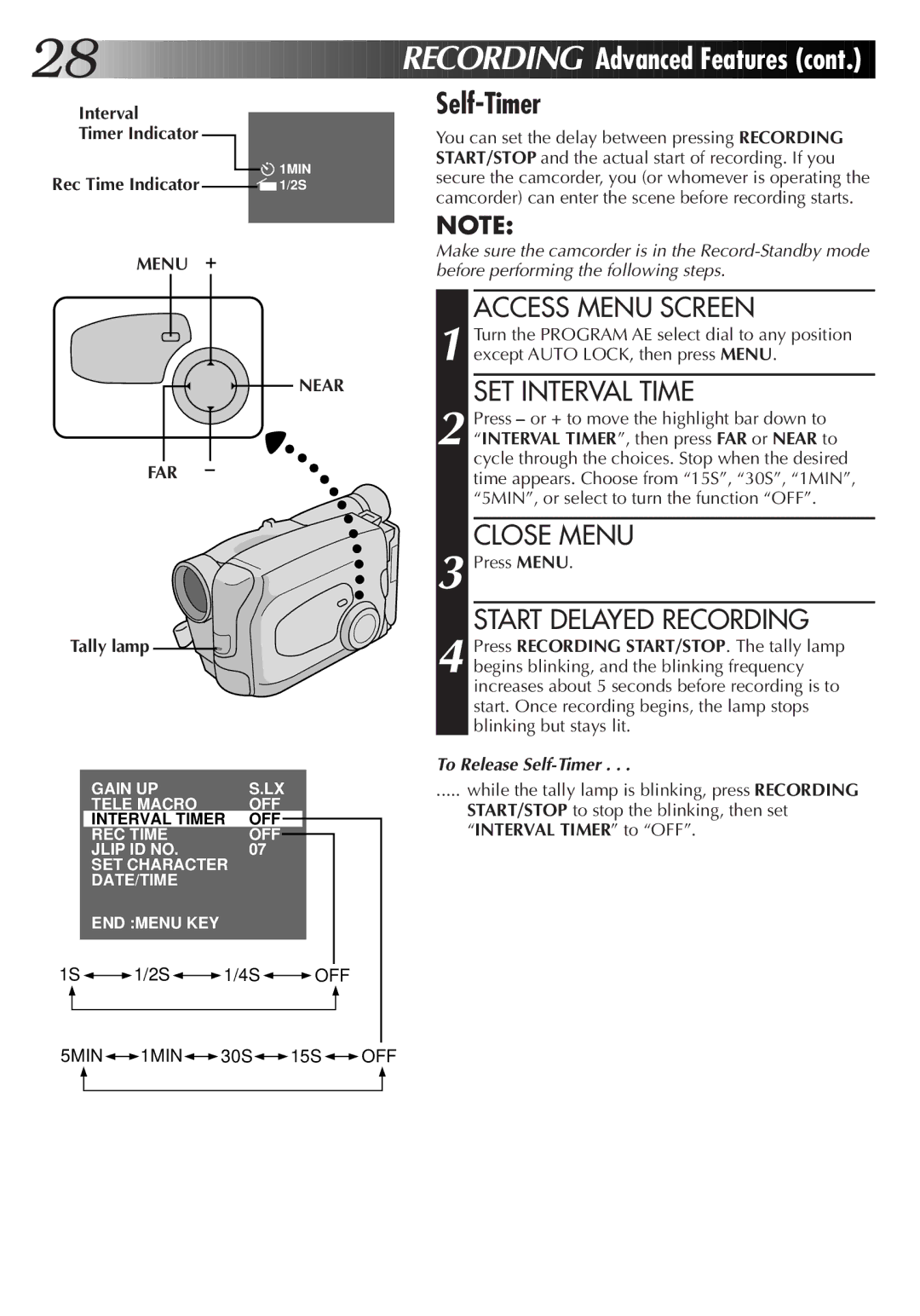 JVC GR-AX420, GR-AX720, GR-AX220 manual Interval Timer Indicator, Menu + Near FAR 