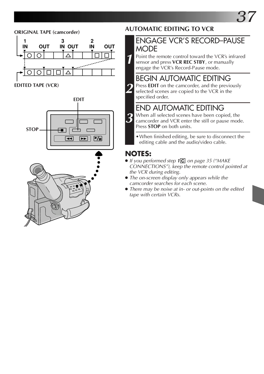 JVC GR-AX26, GR-AX76, GR-AX46 manual Begin Automatic Editing, END Automatic Editing, Edited Tape VCR Stop 