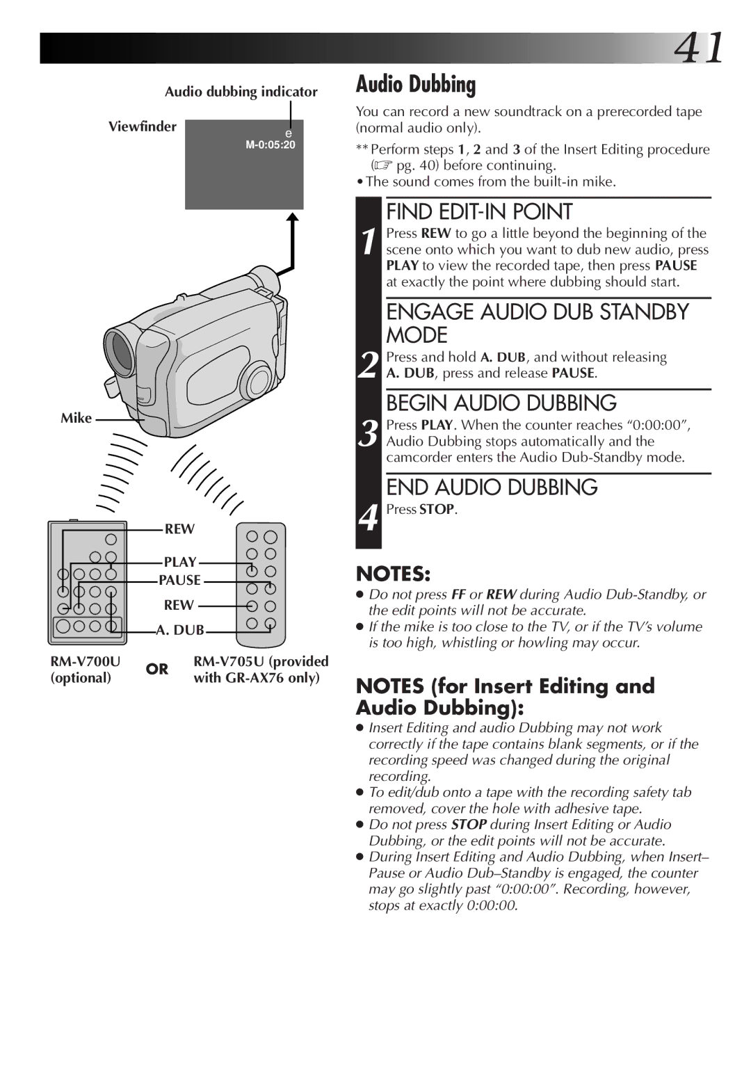 JVC GR-AX46, GR-AX76, GR-AX26 manual Audio dubbing indicator Viewfindere, Mike, Dub 