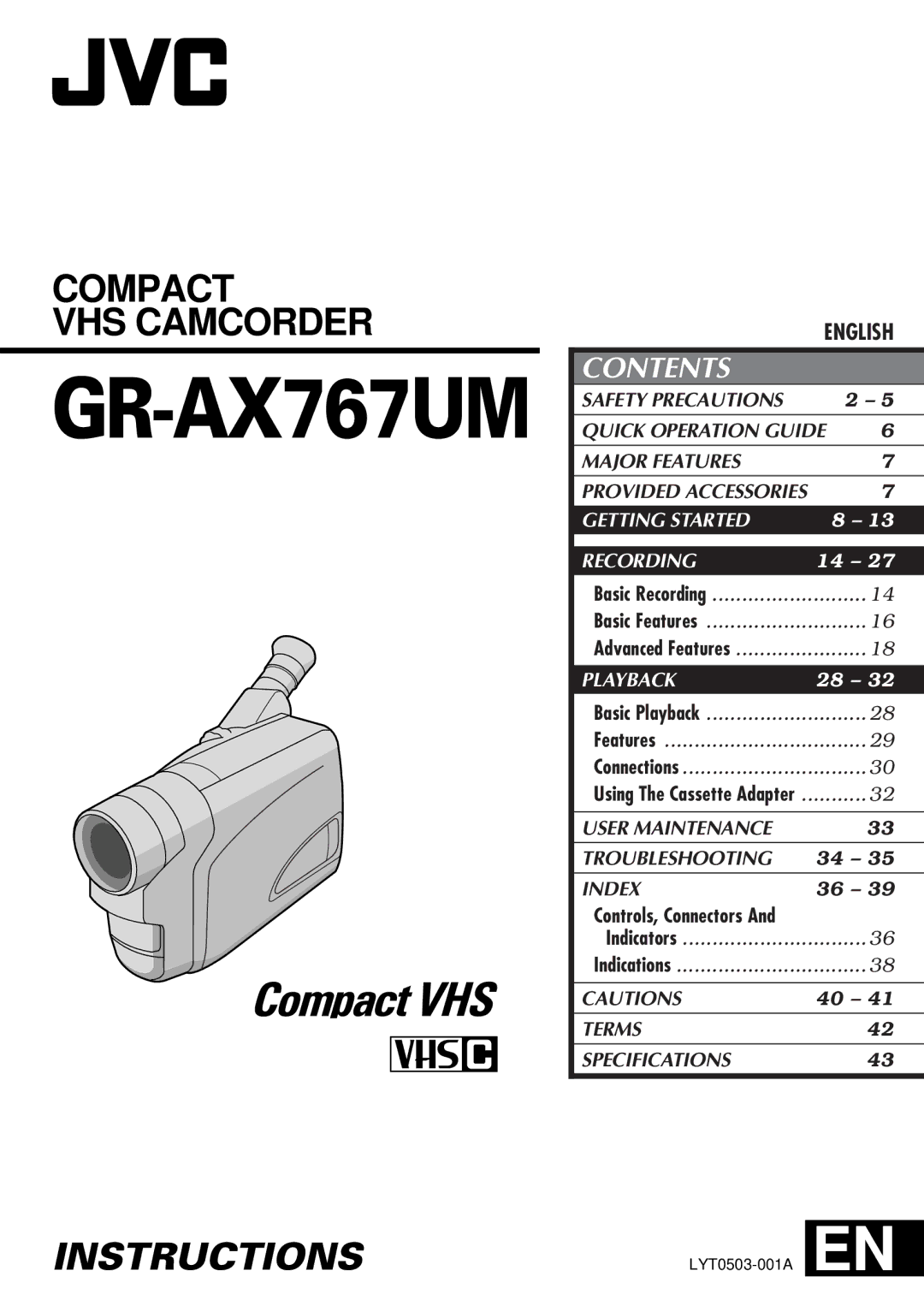 JVC GR-AX767UM specifications 