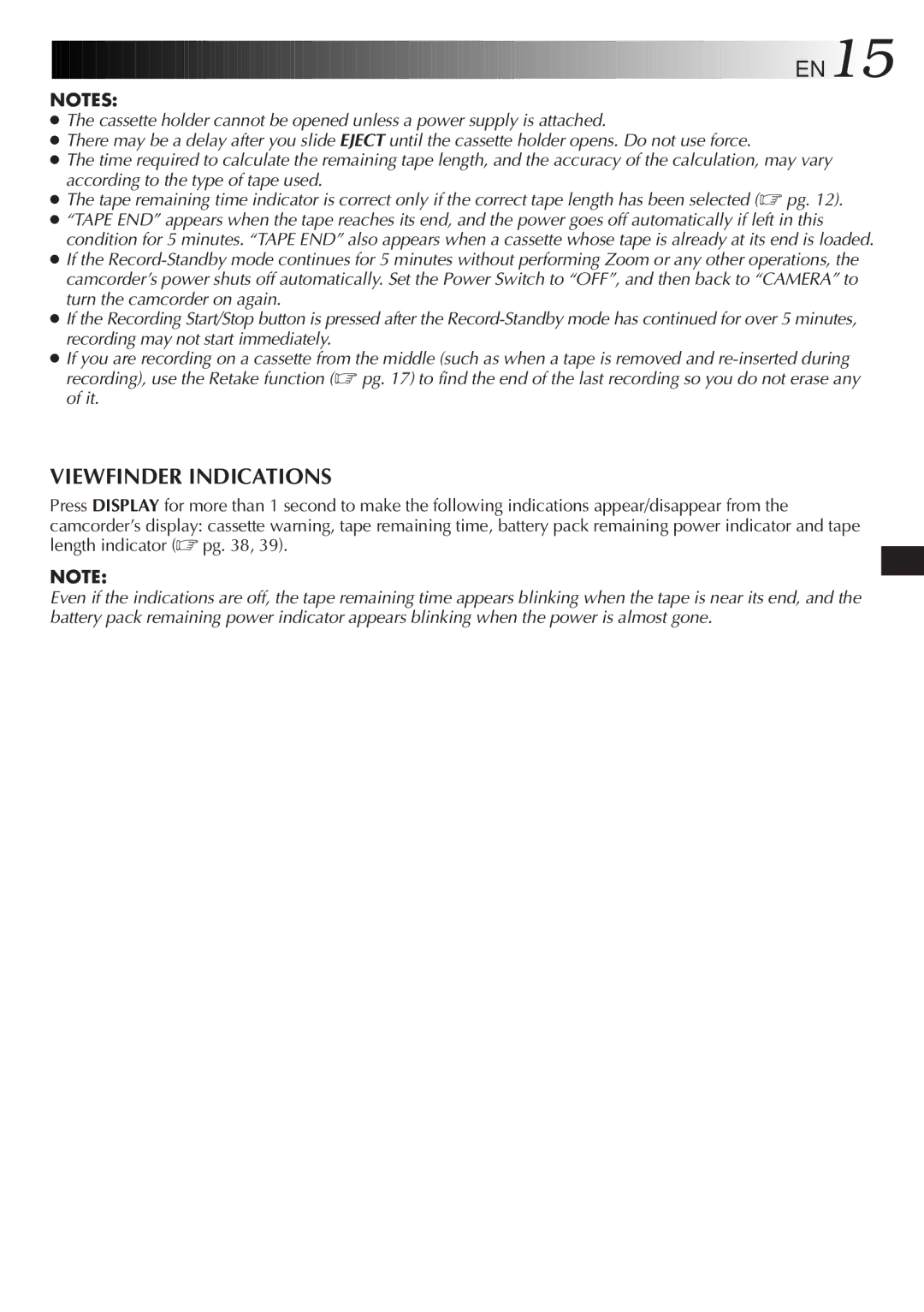 JVC GR-AX767UM specifications Viewfinder Indications 