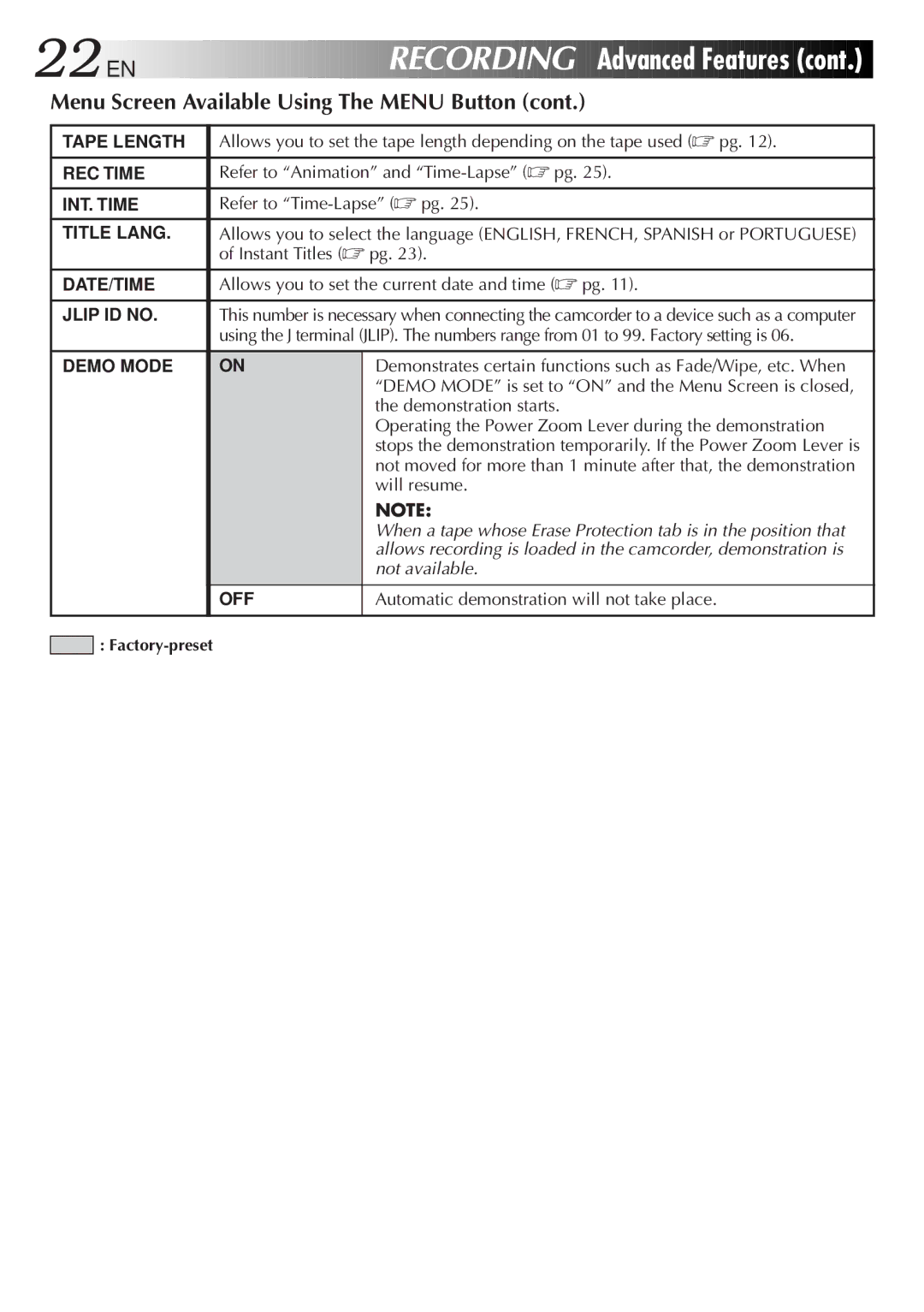 JVC GR-AX767UM specifications 22 EN, Advanced Features 