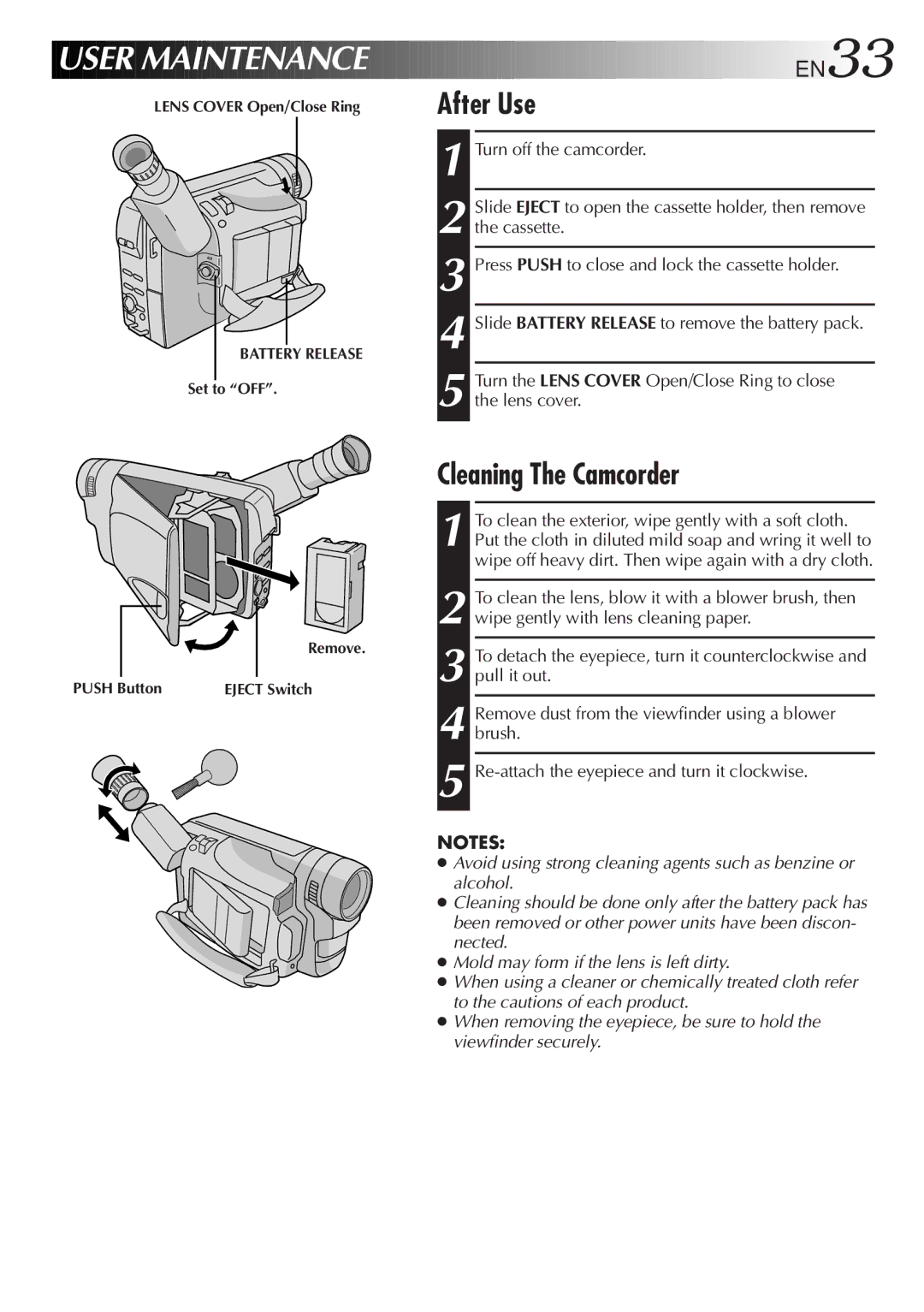 JVC GR-AX767UM specifications User Maintenance, Cleaning The Camcorder 