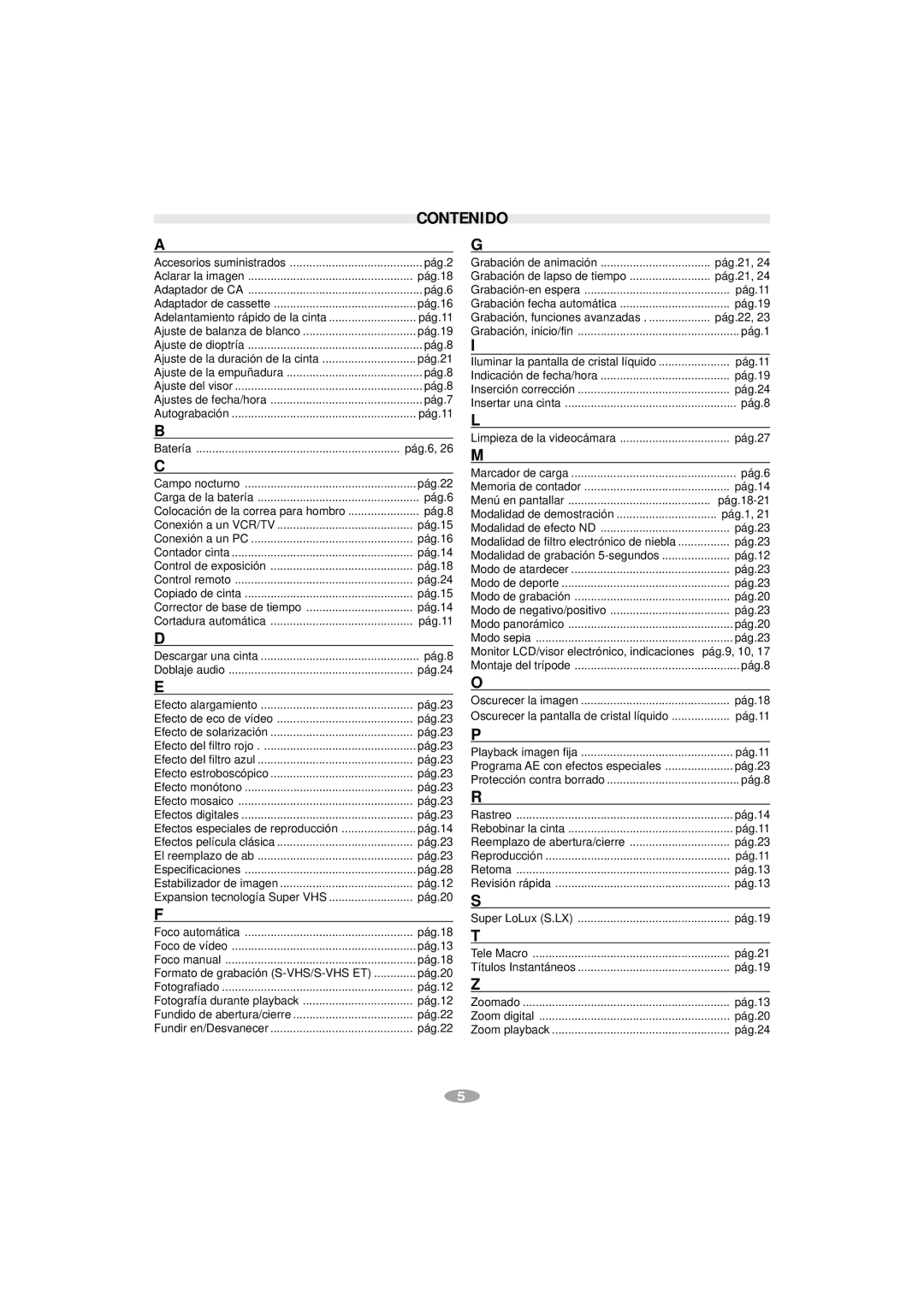 JVC GR-SXM957, GR-AX787, GR-SX887, GR-SXM357, GR-SXM257, GR-SXM757 manual Contenido 