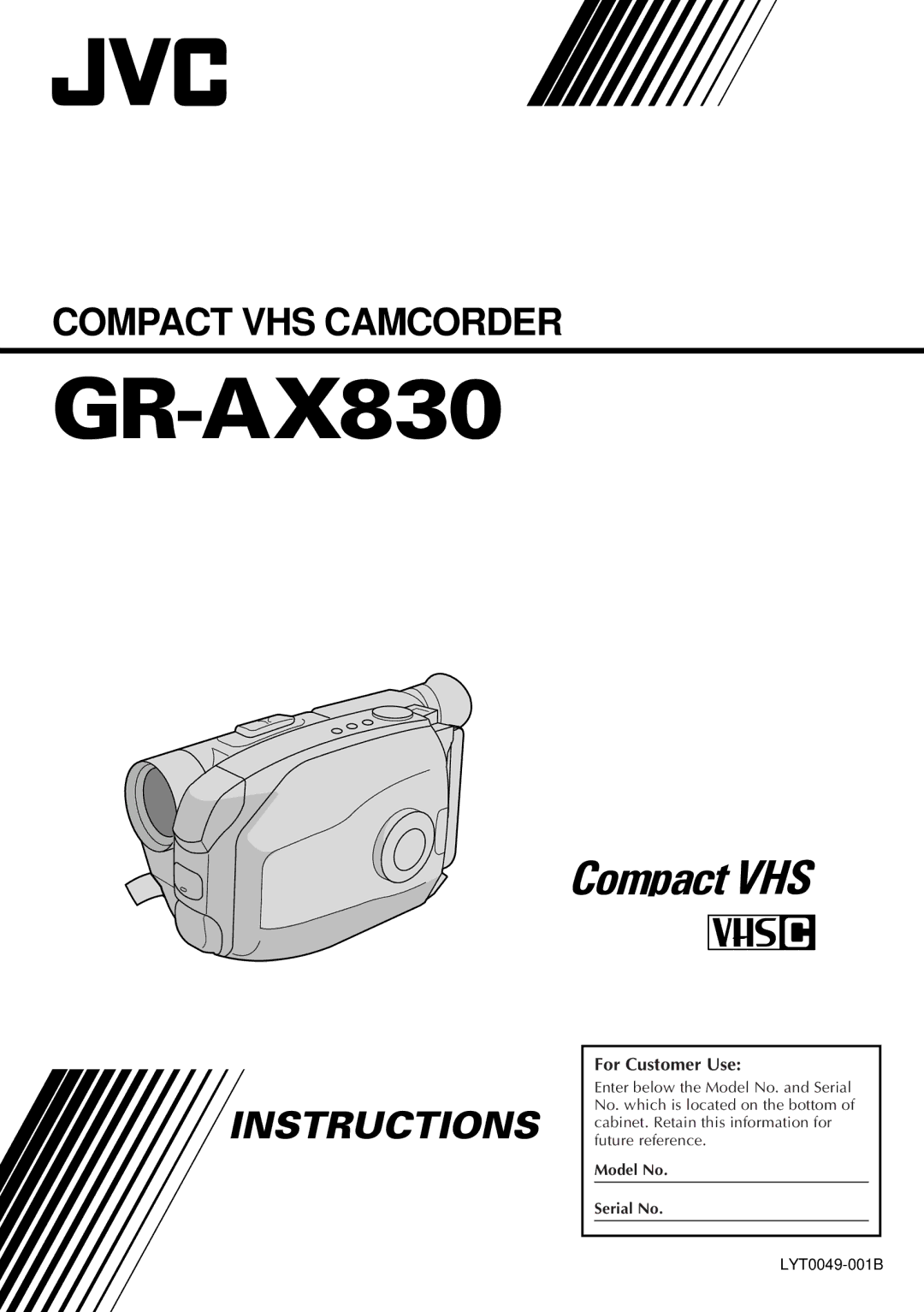 JVC GR-AX830 manual For Customer Use 