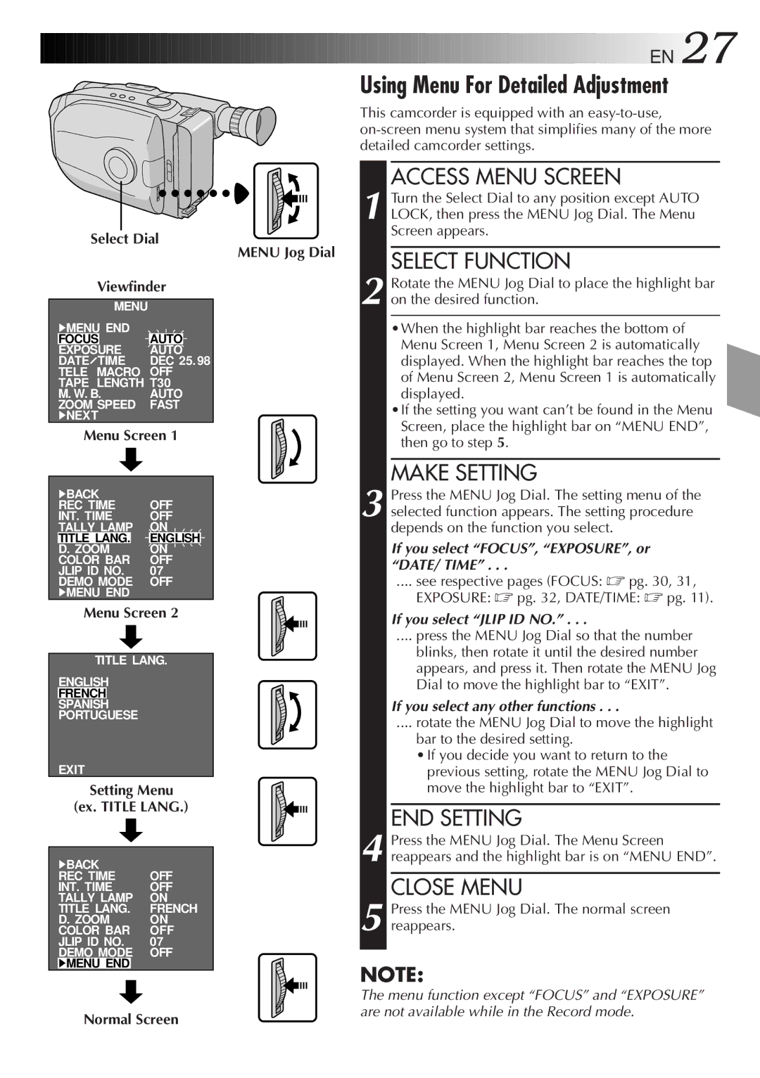 JVC GR-AX830 manual Using Menu For Detailed Adjustment 