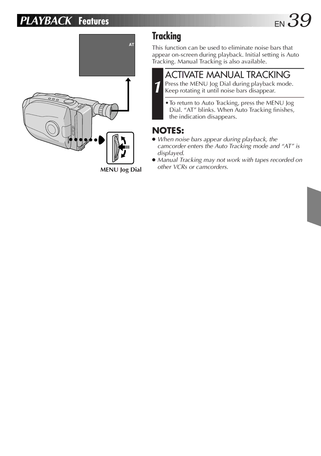 JVC GR-AX830 manual Playback Features, Activate Manual Tracking 