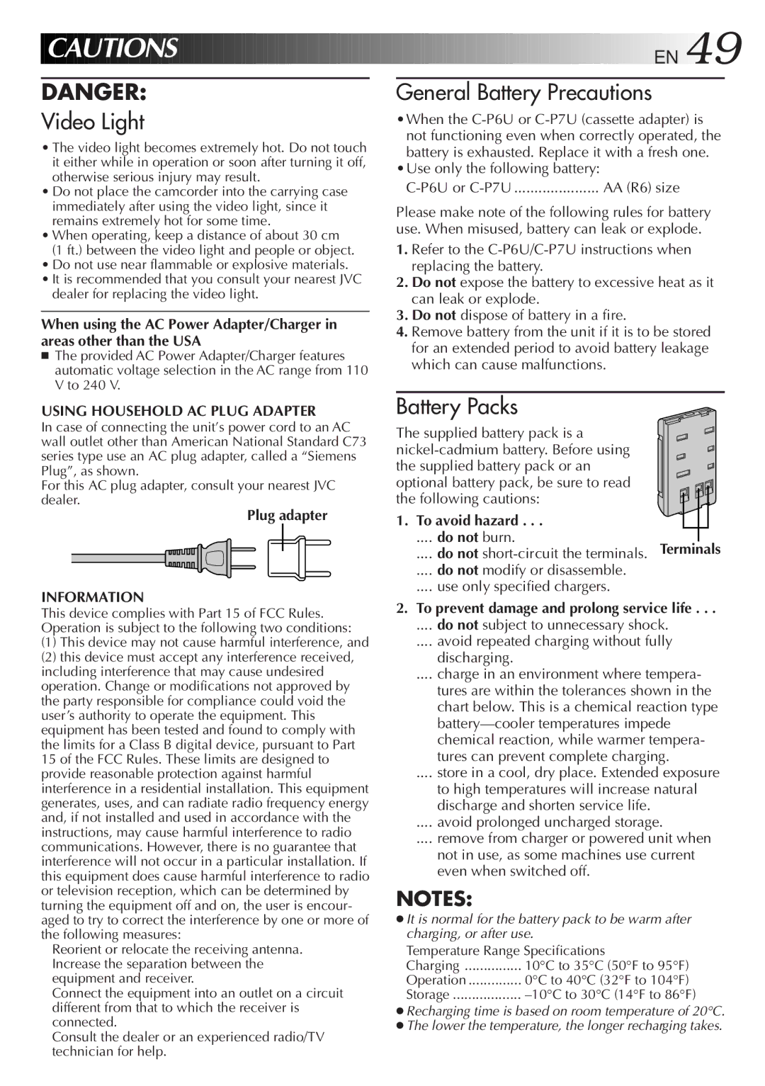 JVC GR-AX830 manual Using Household AC Plug Adapter, Plug adapter, Information, To avoid hazard 