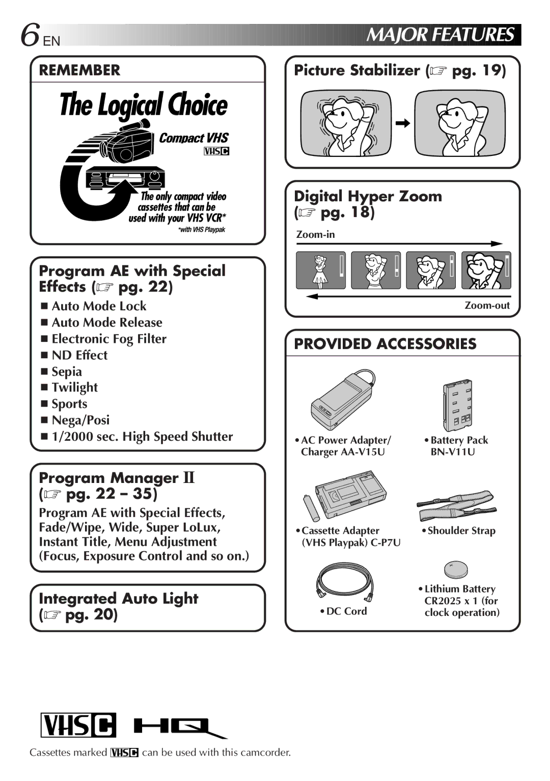 JVC GR-AX830 manual EN Major Features, BN-V11U 