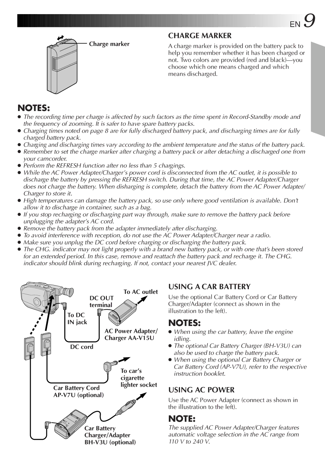 JVC GR-AX830 manual Charge marker, Choose which one means charged and which means discharged 