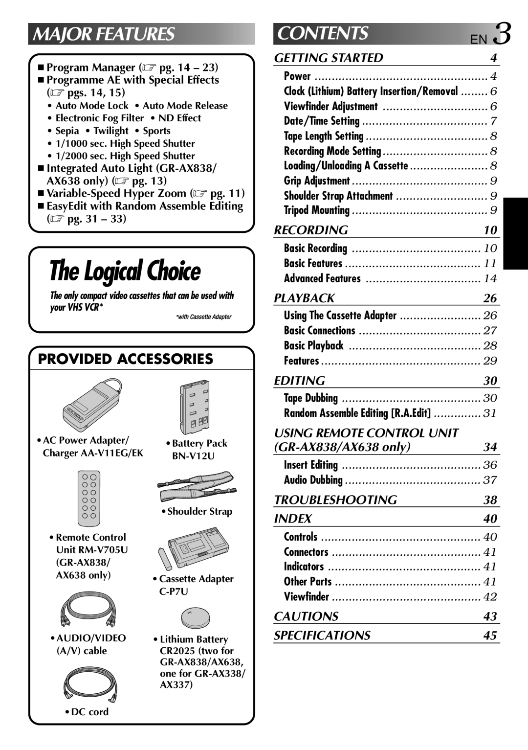 JVC GR-AX838EG instruction manual Logical Choice 