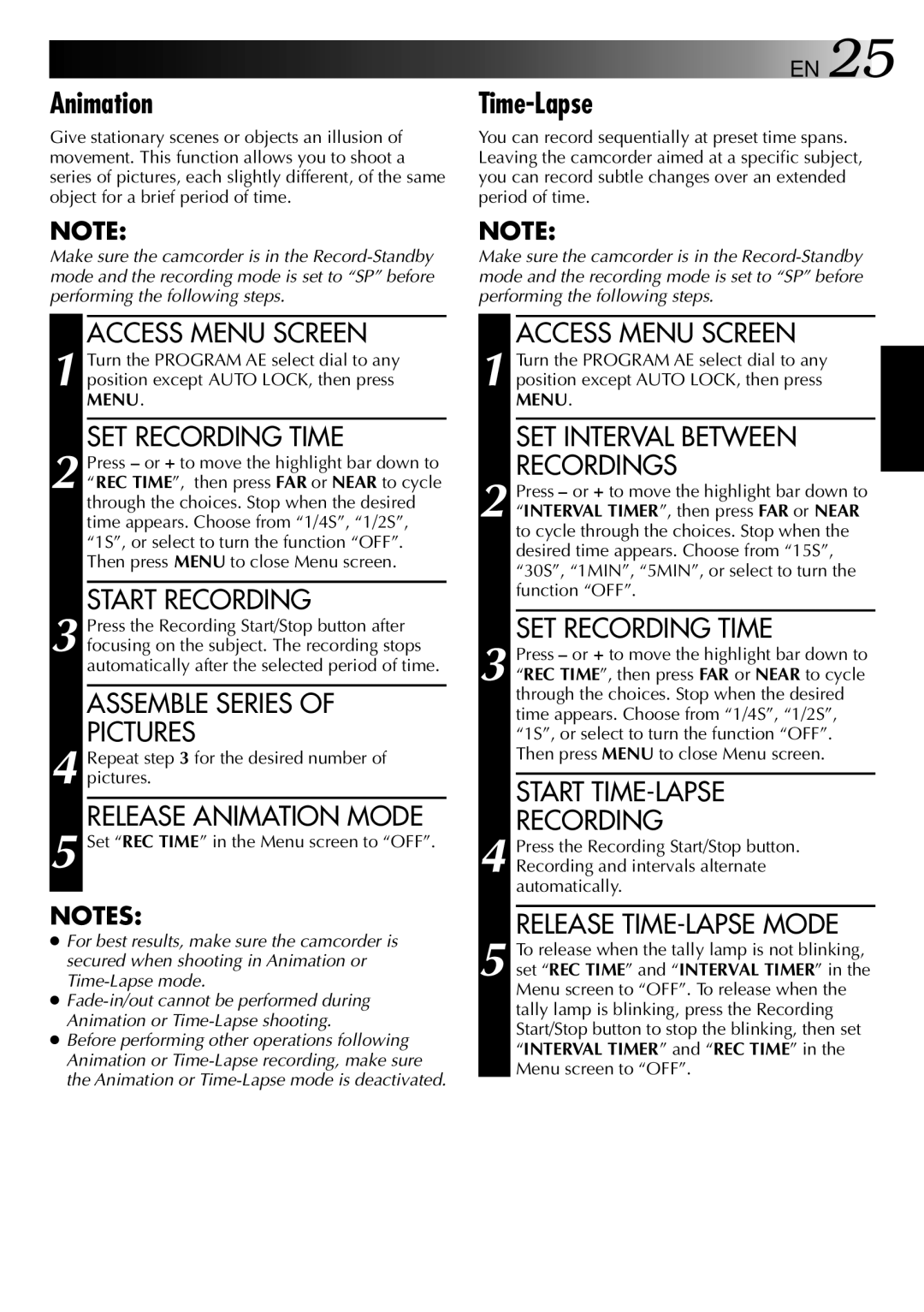 JVC GR-AX838EG instruction manual Animation, Time-Lapse 