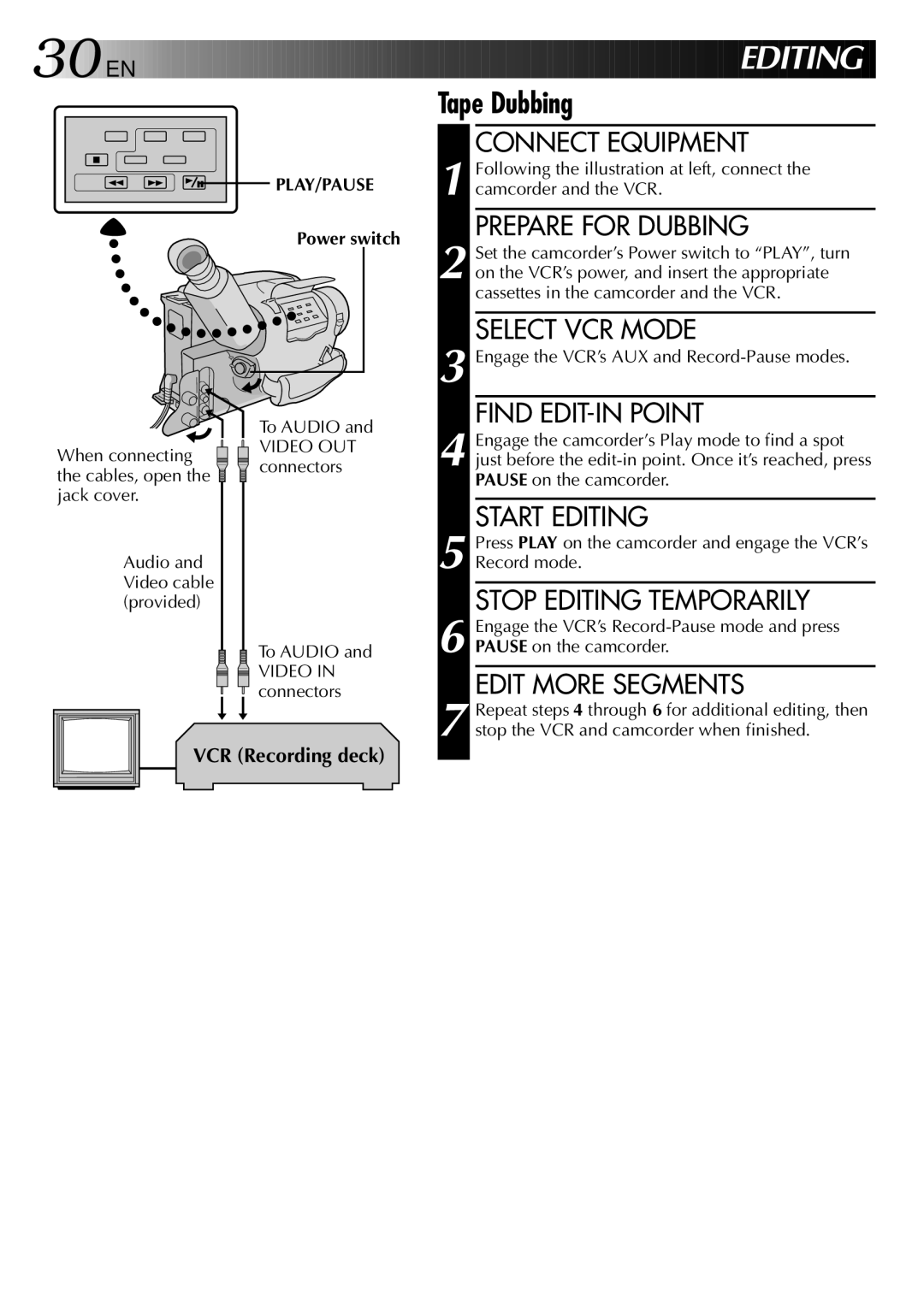 JVC GR-AX838EG instruction manual Power switch, To Audio Video OUT connectors Video in connectors 