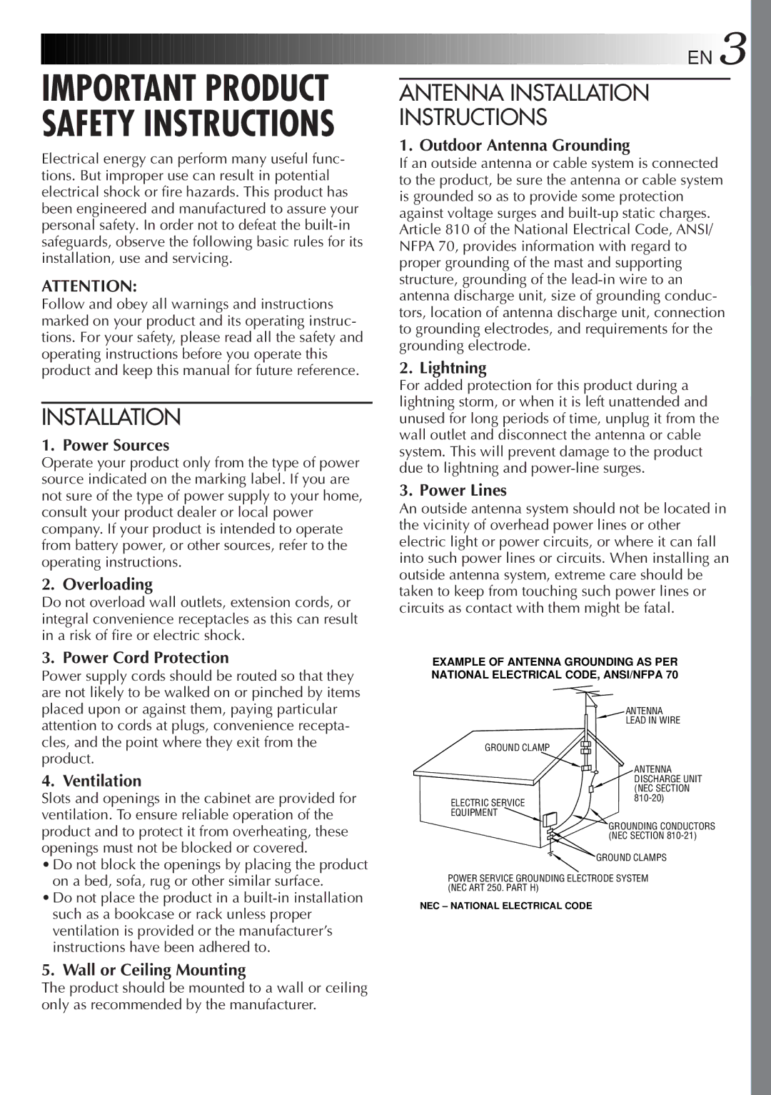 JVC GR-AX847UM, LYT0105-001B, GR-AX247UM manual Antenna Installation Instructions 