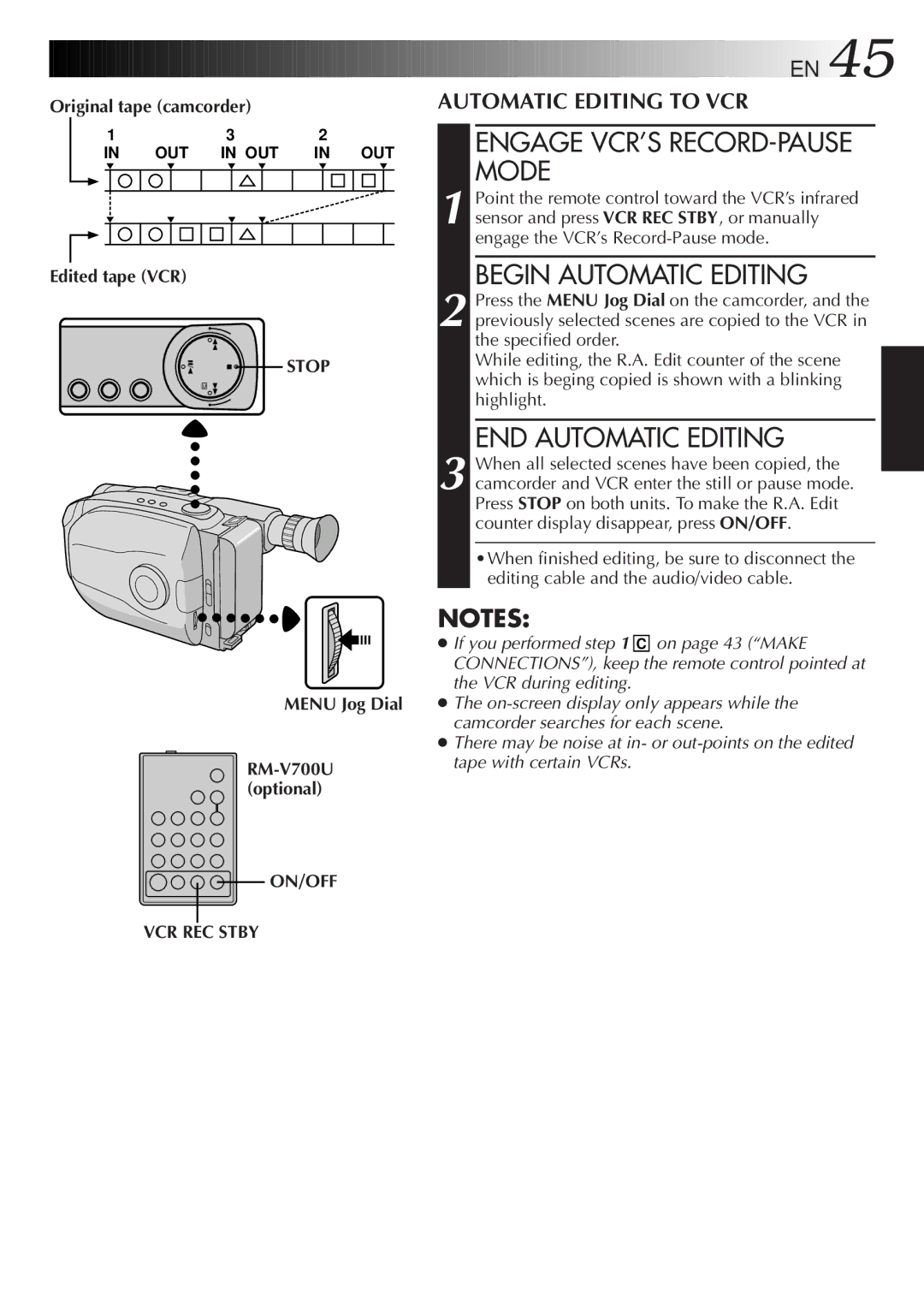 JVC GR-AX847UM manual Engage VCR’S RECORD-PAUSE Mode, Begin Automatic Editing, END Automatic Editing, ON/OFF VCR REC Stby 