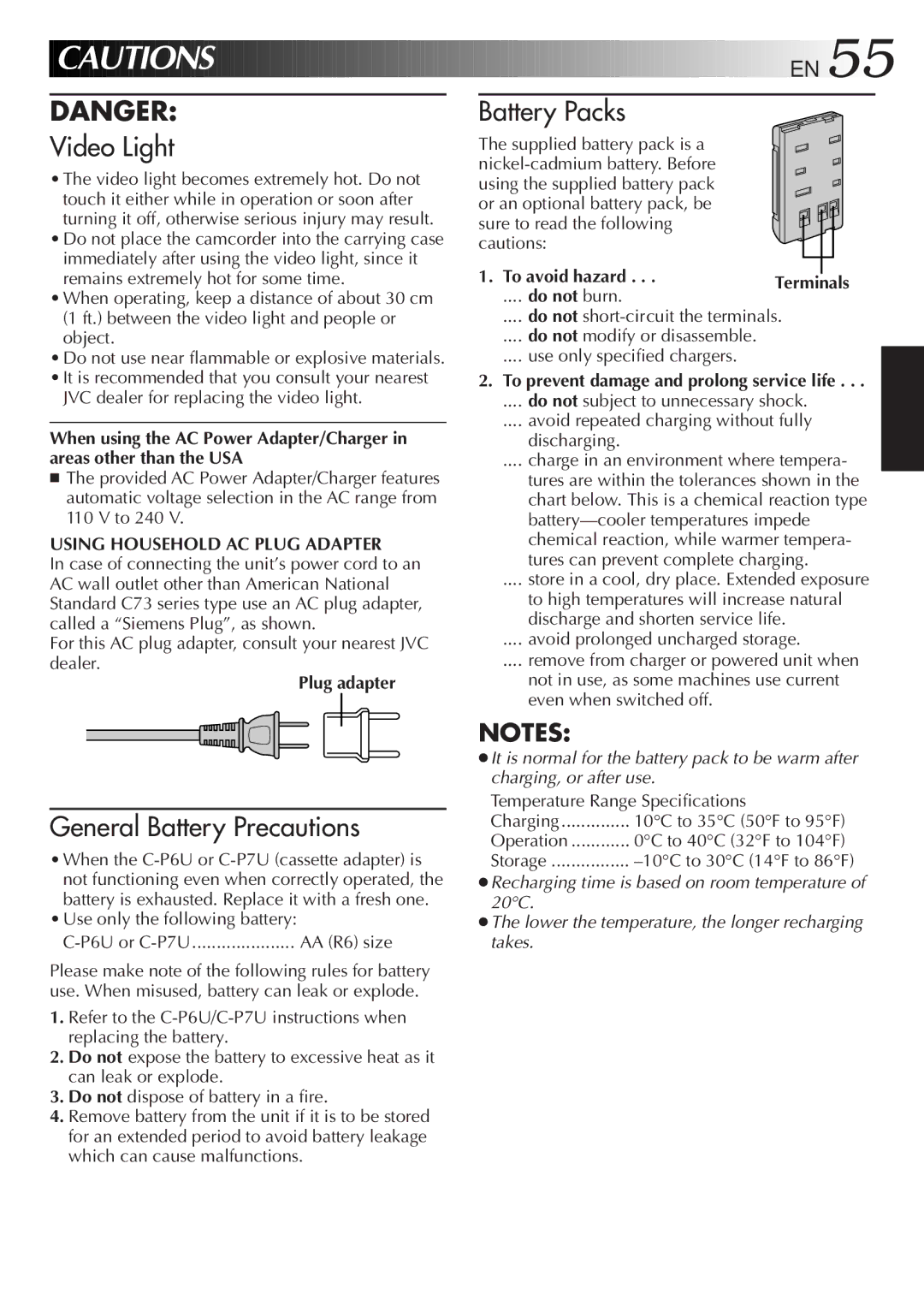 JVC LYT0105-001B, GR-AX847UM, GR-AX247UM manual Using Household AC Plug Adapter, Plug adapter, To avoid hazard 