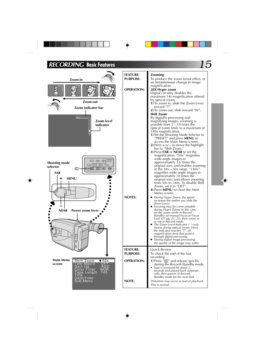 JVC GR-AX860 specifications FAR + Menu, Feature, Purpose, Operation 