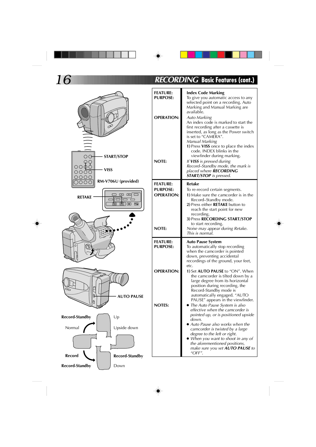 JVC GR-AX860 specifications START/STOP Viss, Retake Auto Pause 