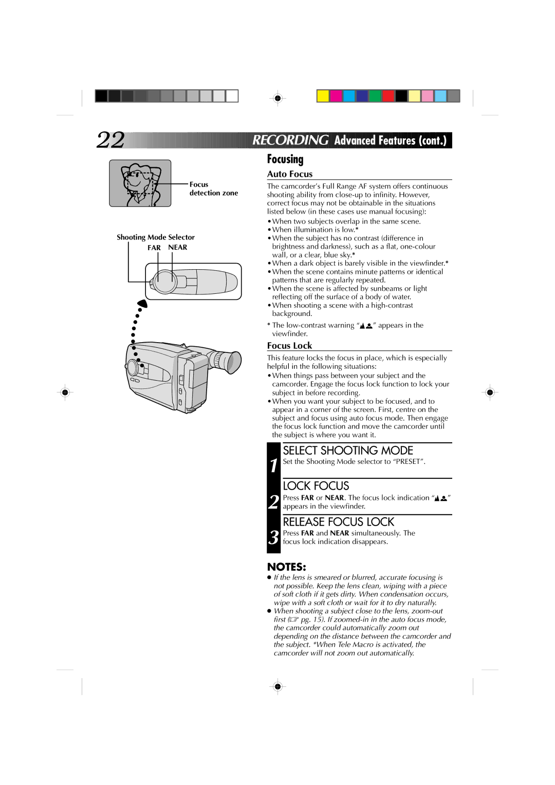 JVC GR-AX860 specifications Focusing, Lock Focus, Release Focus Lock, FAR Near, Patterns that are regularly repeated 