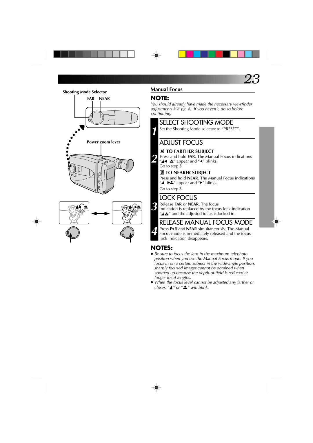 JVC GR-AX860 specifications Release Manual Focus Mode, Power zoom lever 