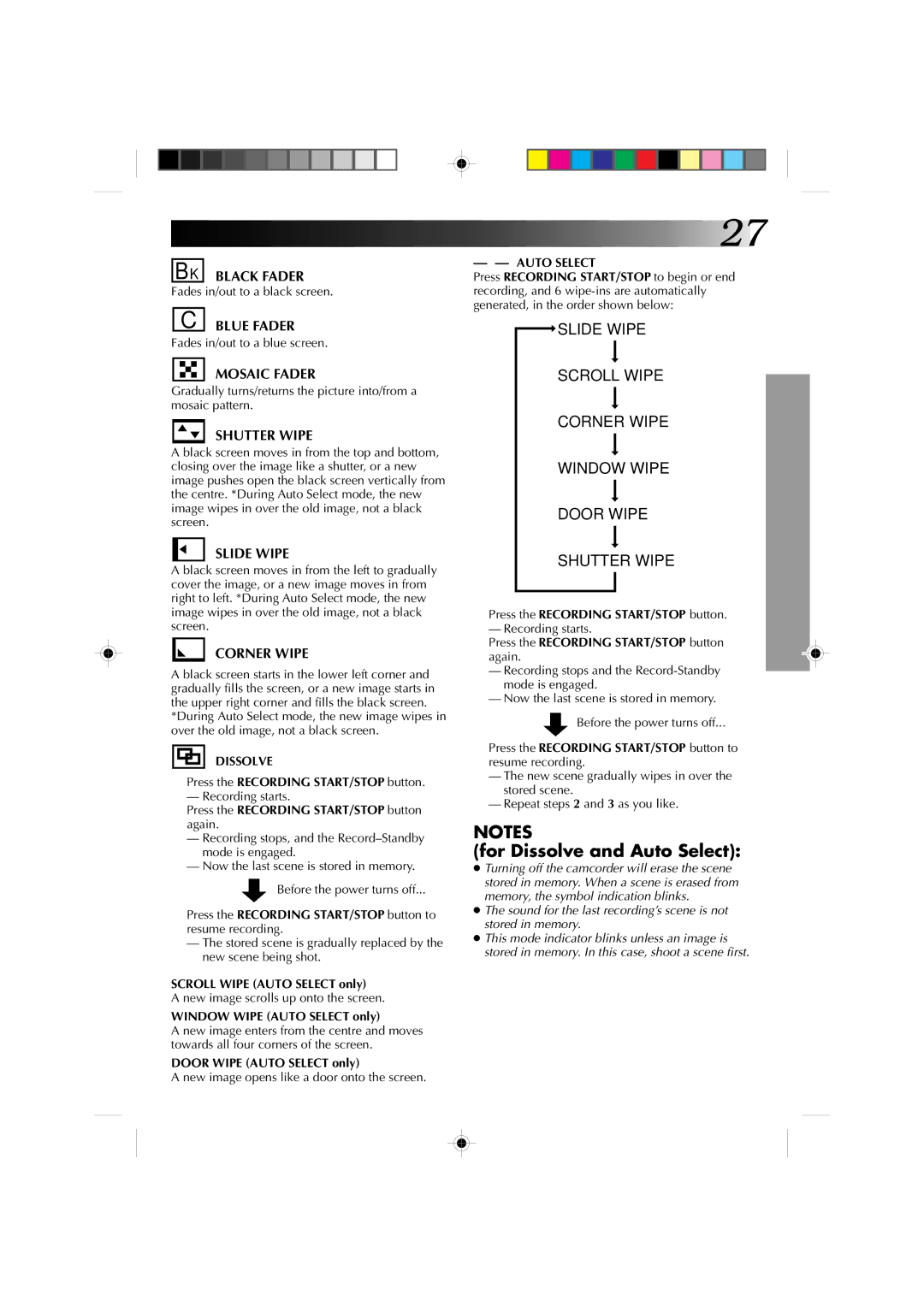 JVC GR-AX860 specifications Dissolve, Auto Select 