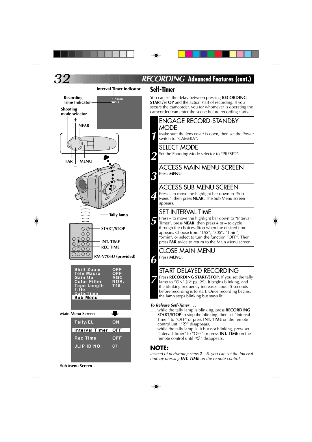 JVC GR-AX860 specifications Recording, Near FAR Menu, Tally lamp, START/STOP INT. Time REC Time 