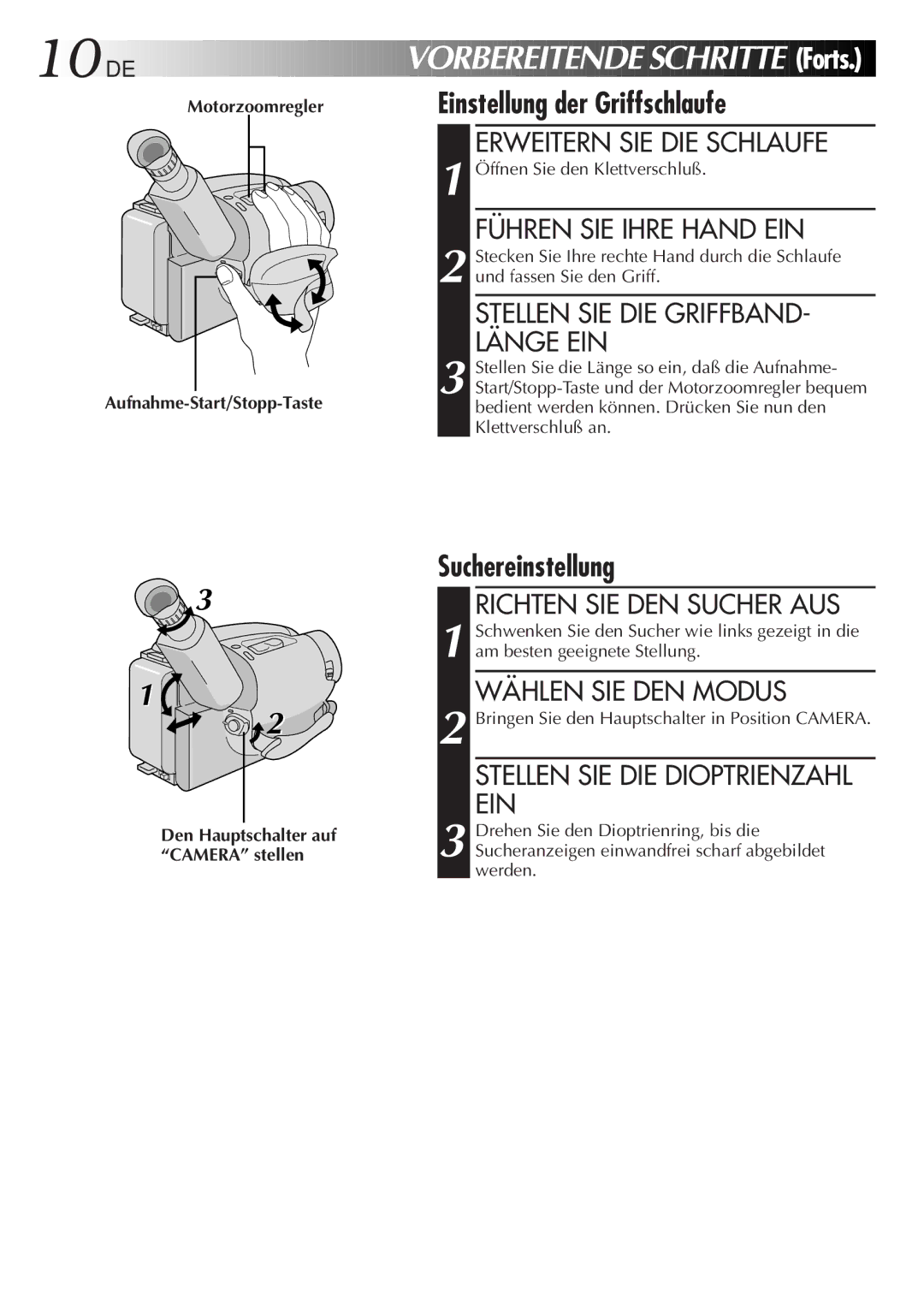 JVC GR-AX880 manual Einstellung der Griffschlaufe, Suchereinstellung 